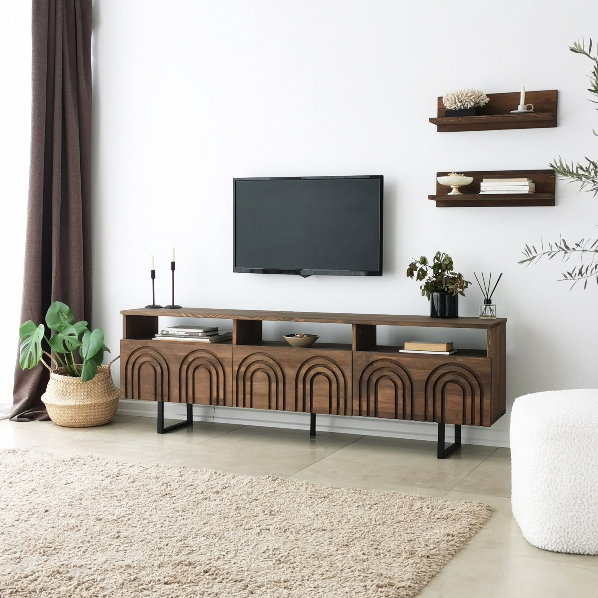 Comoda tv, Hanah Home, lemn masiv de pin, nuc, 170x40x30 cm, 552NOS1523 — imaginea 6