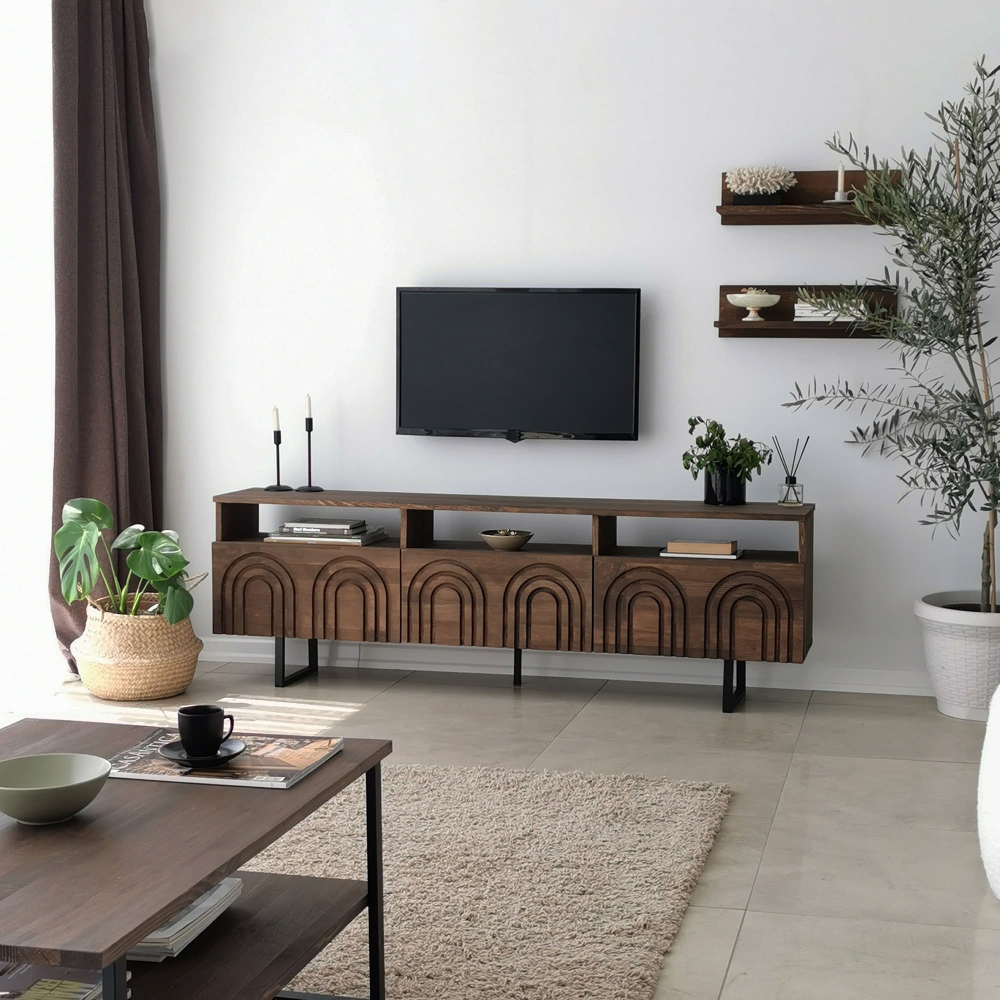 Comoda tv, Hanah Home, lemn masiv de pin, nuc, 170x40x30 cm, 552NOS1523 — imaginea 7