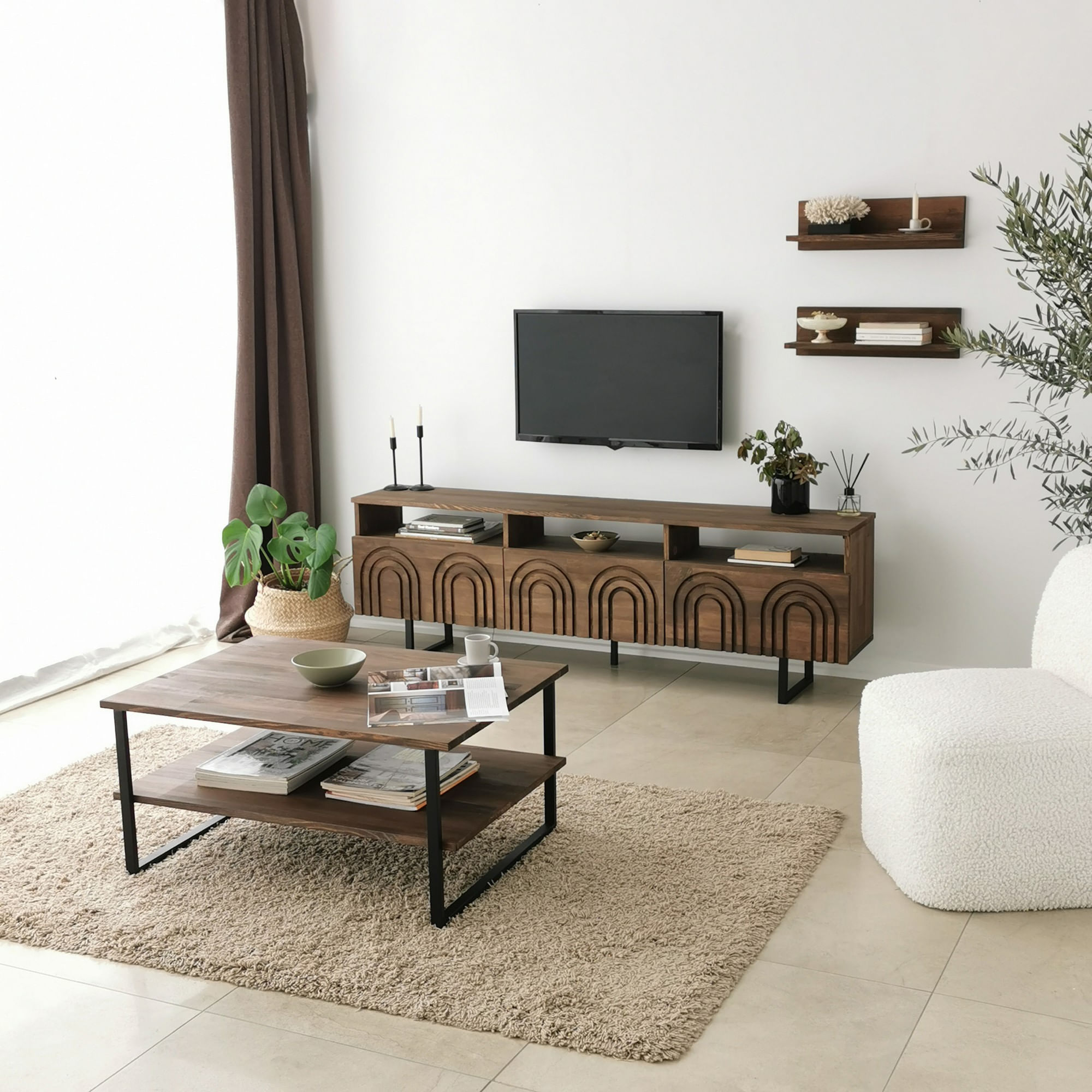 Comoda tv, Hanah Home, lemn masiv de pin, nuc, 170x40x30 cm, 552NOS1523 — imaginea 9