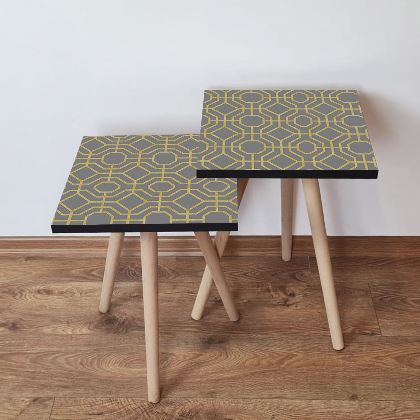 Set masute de cafea, Hanah Home, mdf, galben si gri, 35x47x35 cm, 2 piese, 481LNA2468
