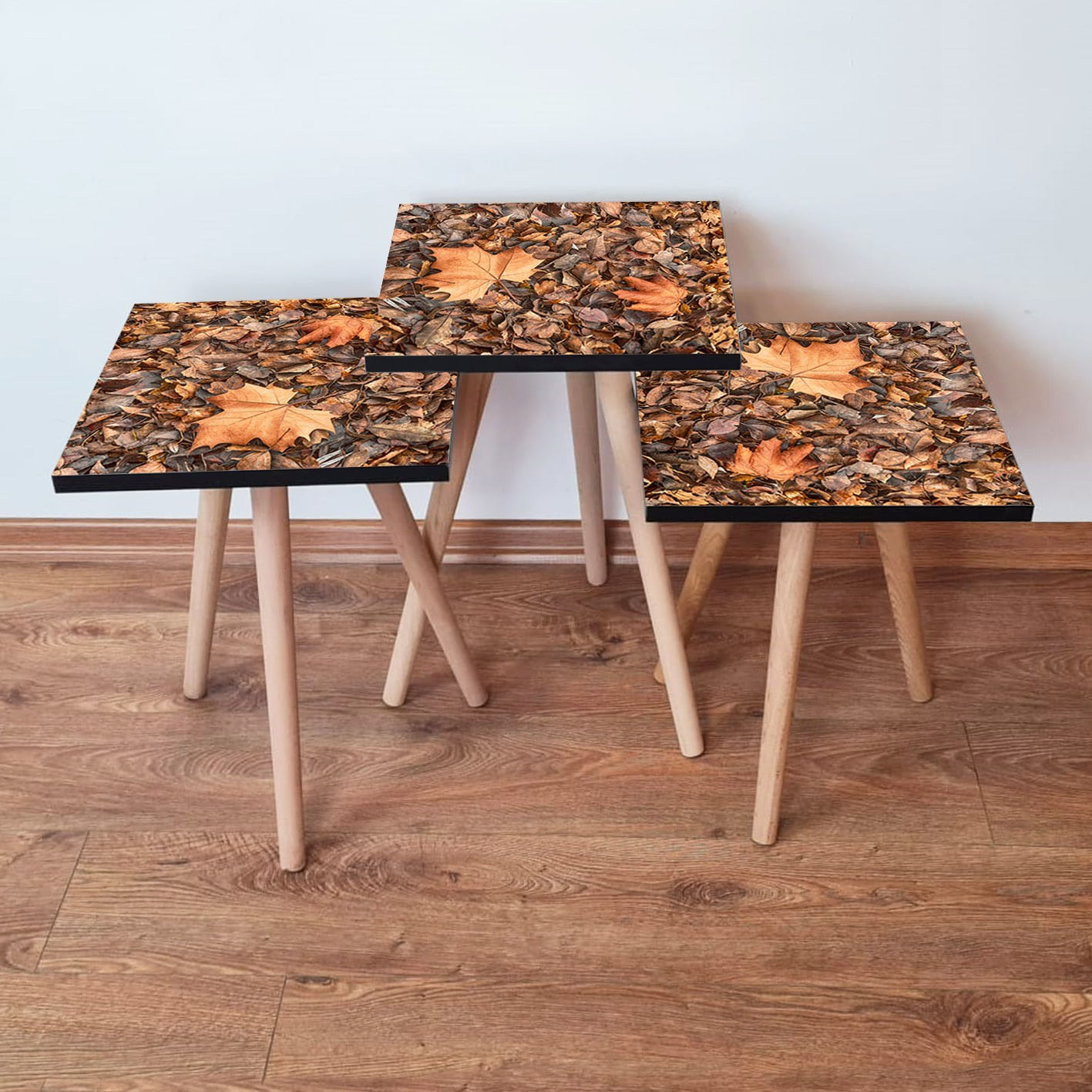 Set masute cuib, Hanah Home, mdf, camel maro, 35x35x52 cm
