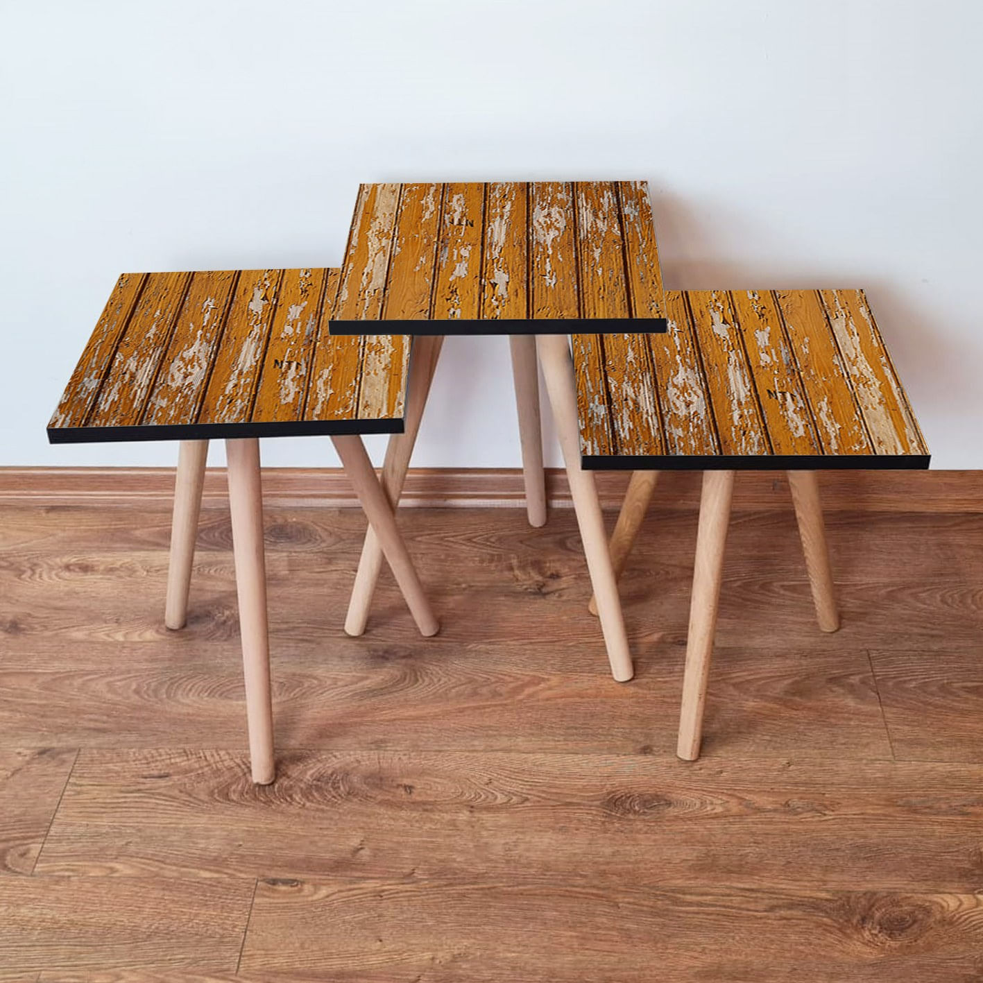 Set masute de cafea, Hanah Home, mdf, camel, bej, 35x35x52 cm