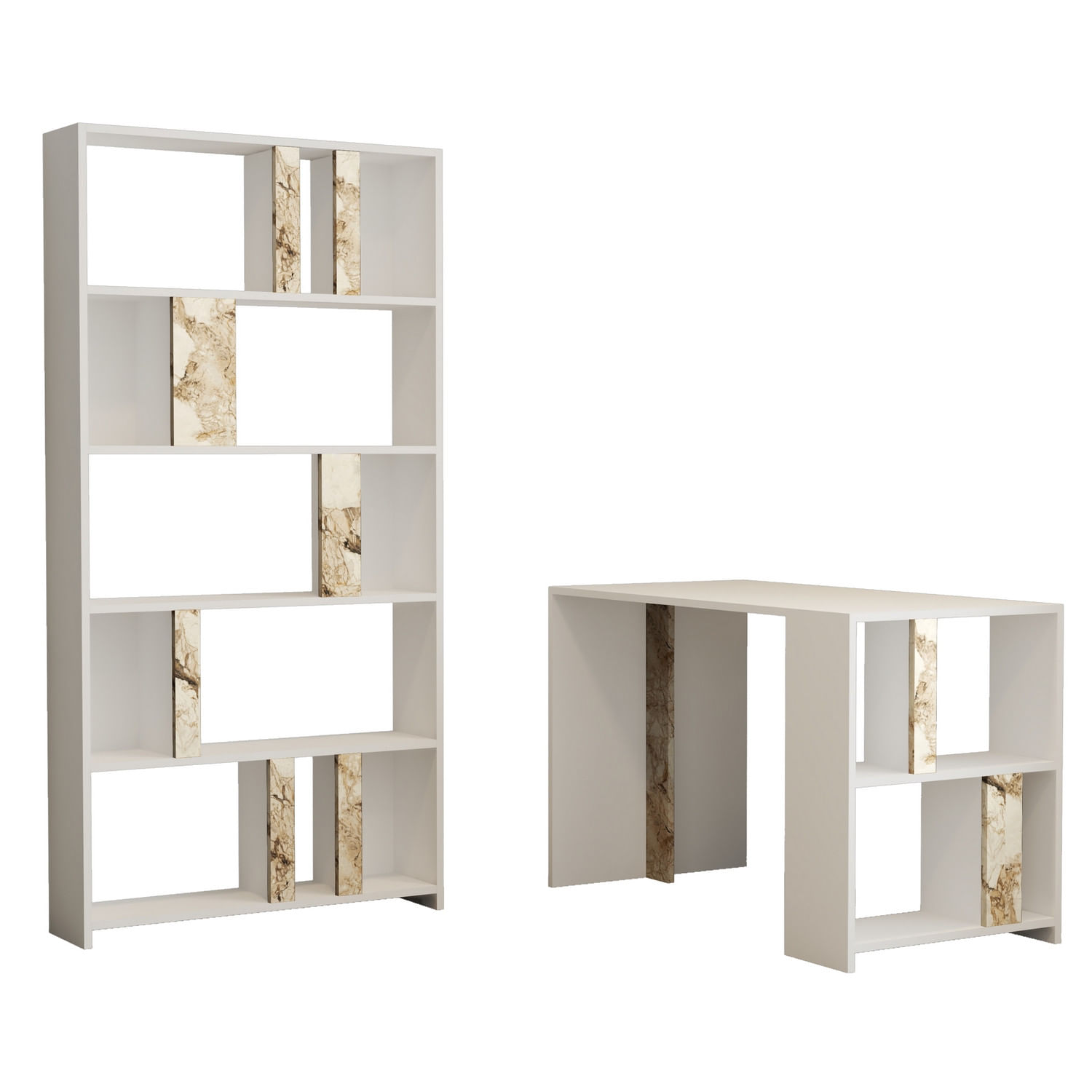 Birou cu rafturi, Hanah Home, pal melaminat, alb, 120x60x75.4 cm — imaginea 2
