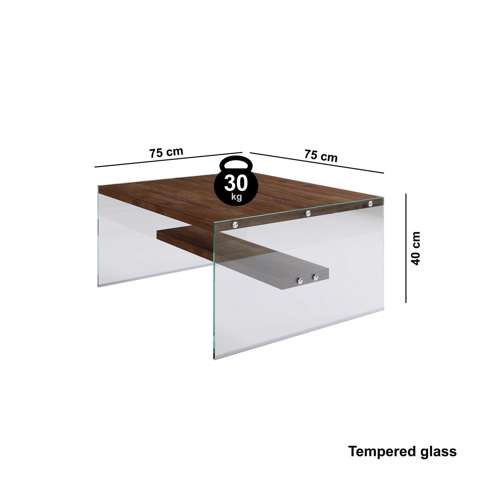 Masa de cafea, Hanah Home, lemn masiv de pin, nuc, 75x75x40 cm — imaginea 2