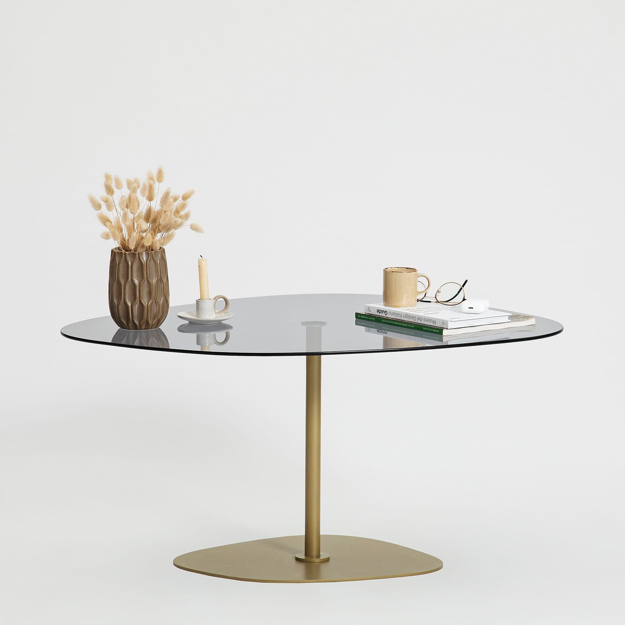 Masuta de cafea, Hanah Home, sticla calita, gri inchis auriu, 85x67x40 cm — imaginea 2