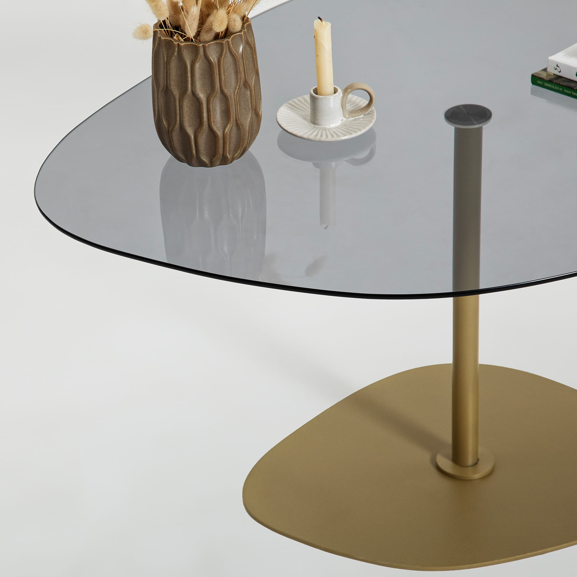 Masuta de cafea, Hanah Home, sticla calita, gri inchis auriu, 85x67x40 cm — imaginea 3