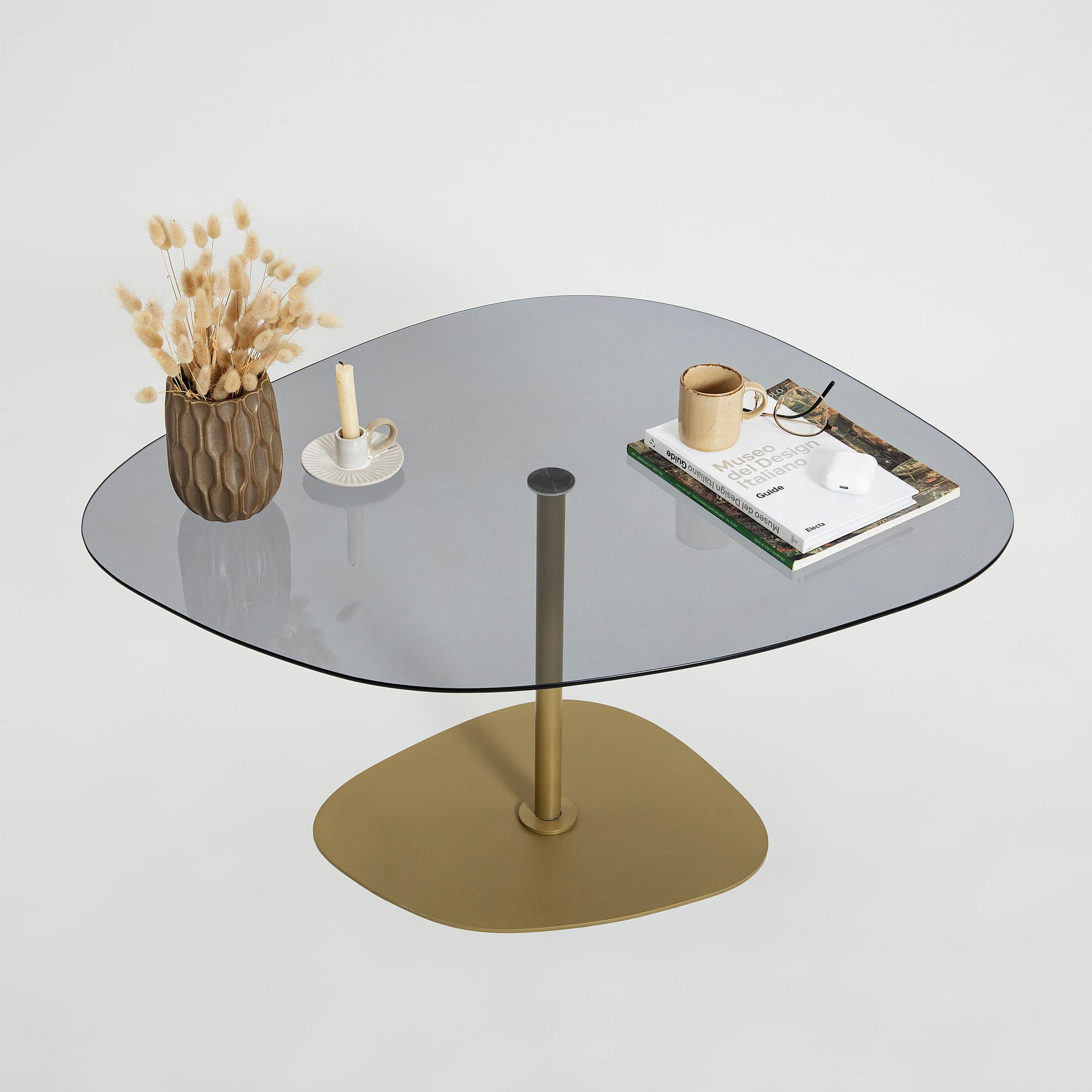 Masuta de cafea, Hanah Home, sticla calita, gri inchis auriu, 85x67x40 cm — imaginea 5