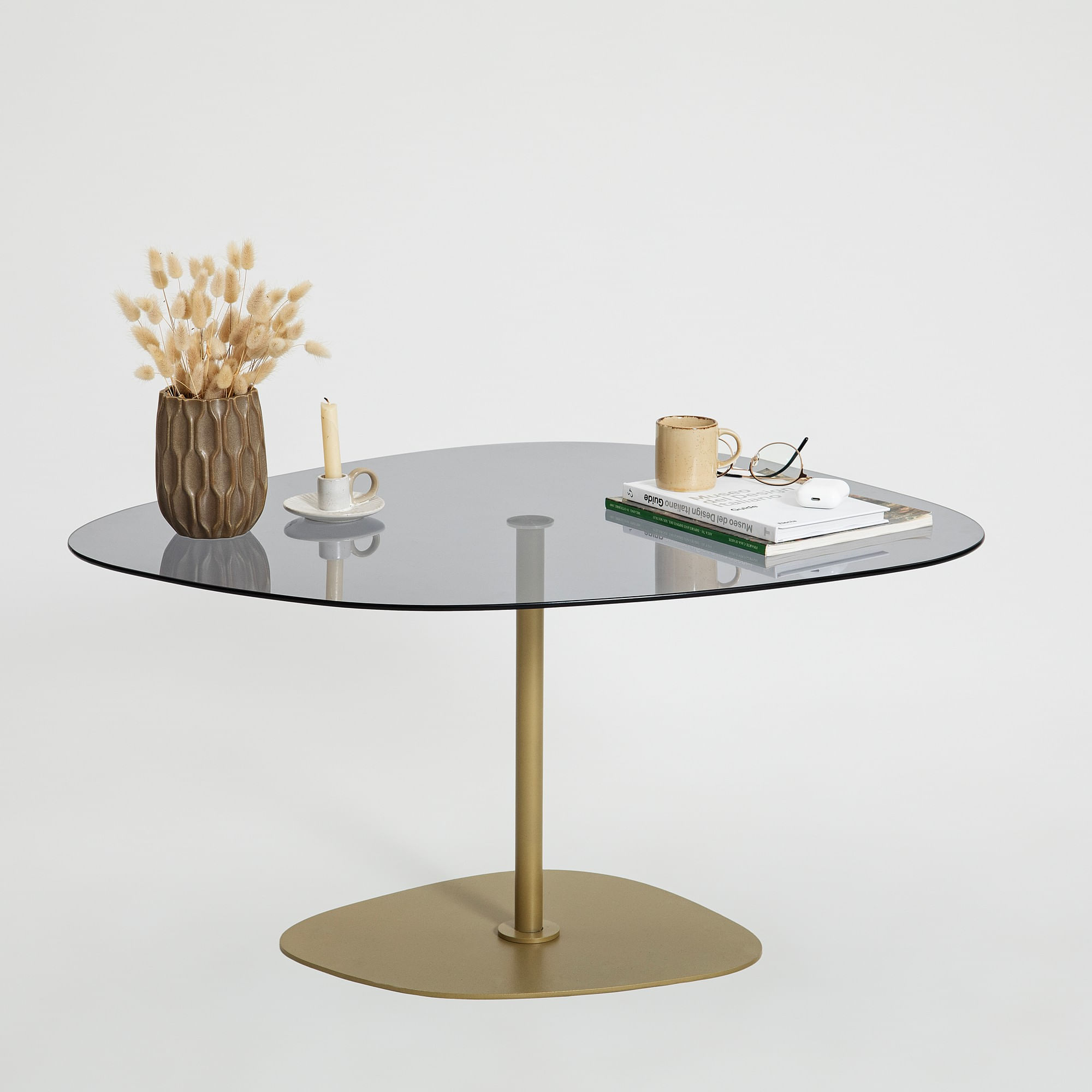 Masuta de cafea, Hanah Home, sticla calita, gri inchis auriu, 85x67x40 cm — imaginea 6