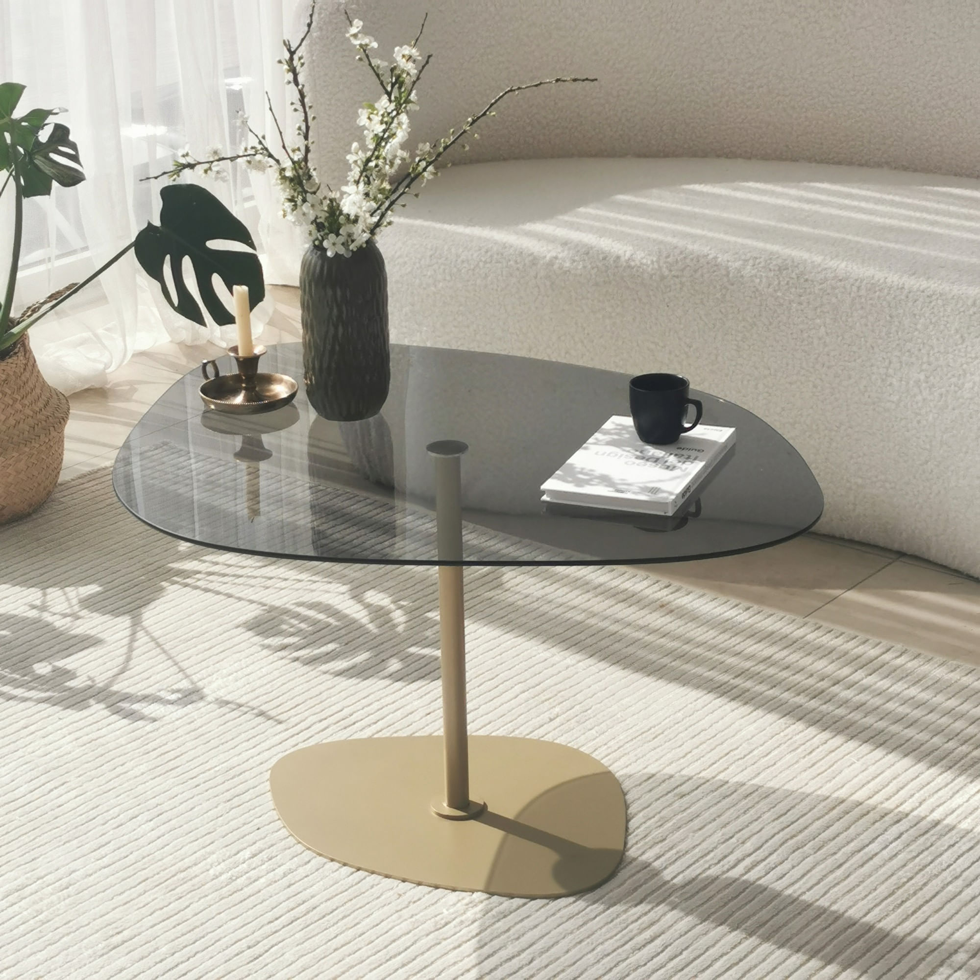 Masuta de cafea, Hanah Home, sticla calita, gri inchis auriu, 85x67x40 cm — imaginea 7
