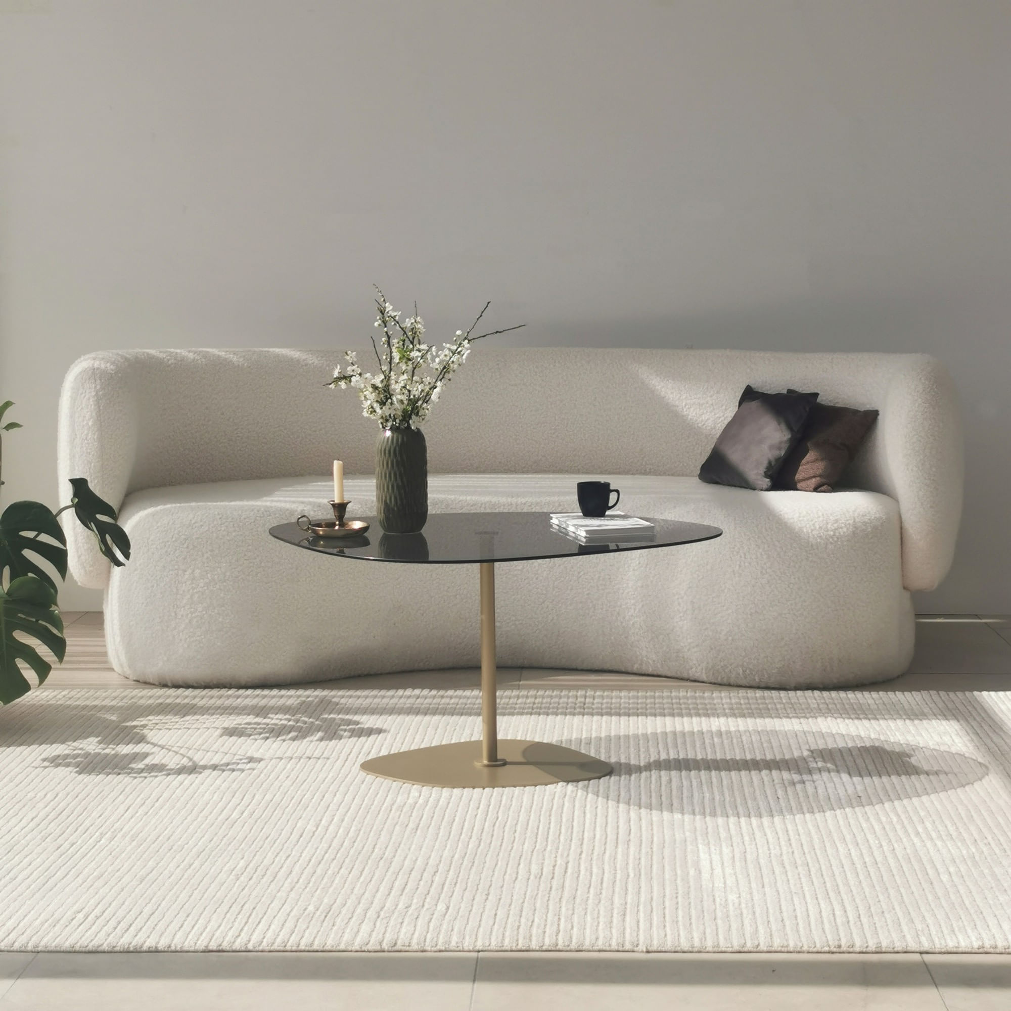 Masuta de cafea, Hanah Home, sticla calita, gri inchis auriu, 85x67x40 cm — imaginea 8