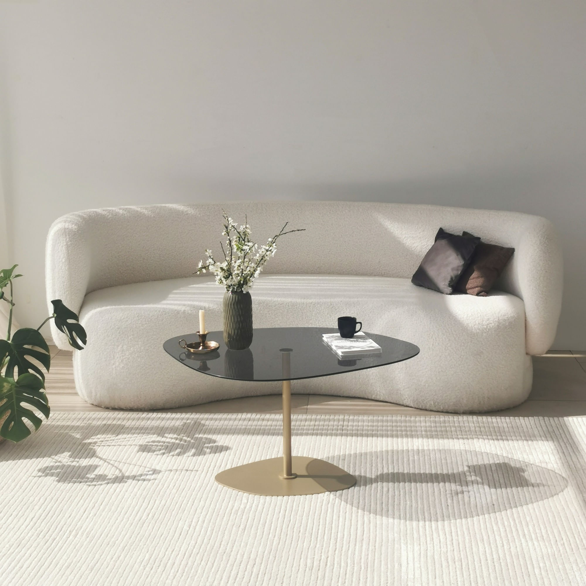 Masuta de cafea, Hanah Home, sticla calita, gri inchis auriu, 85x67x40 cm — imaginea 9