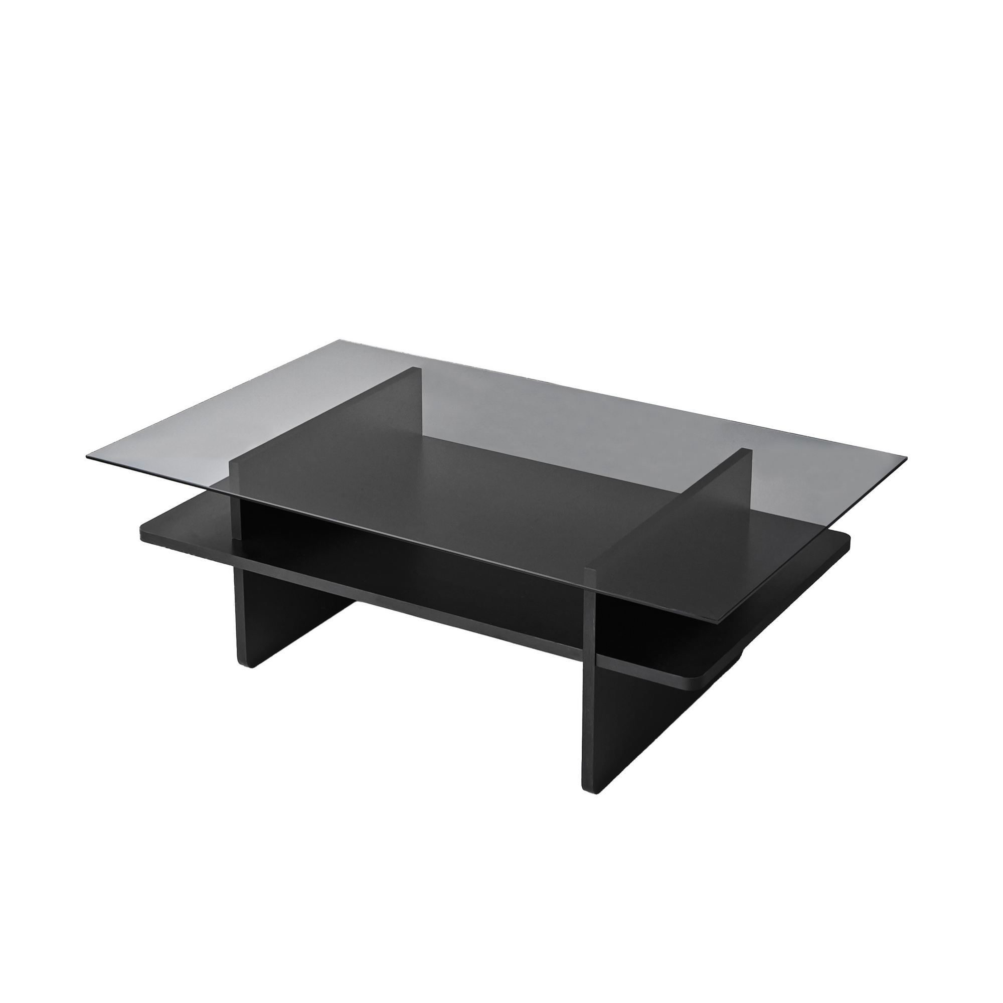 Masuta de cafea, Hanah Home, sticla securizata, negru si fum, 105x65x35 cm — imaginea 2