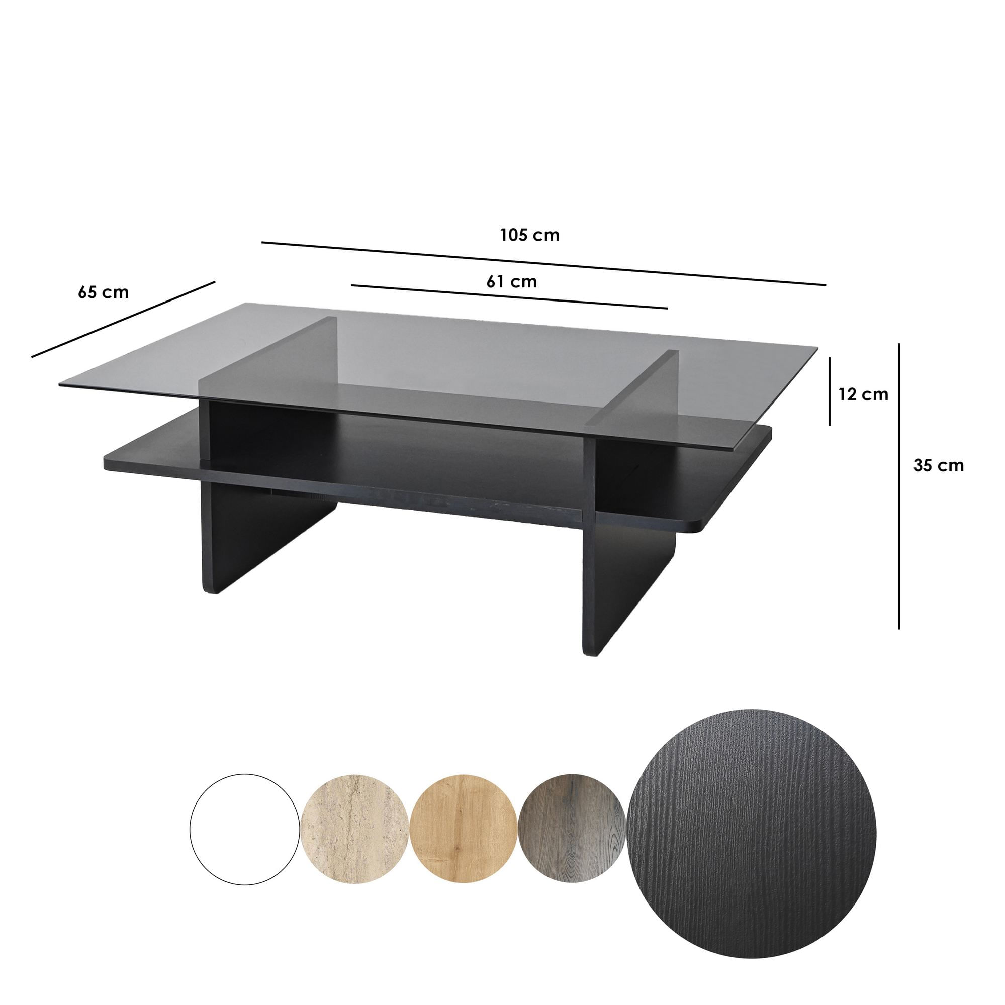 Masuta de cafea, Hanah Home, sticla securizata, negru si fum, 105x65x35 cm — imaginea 8