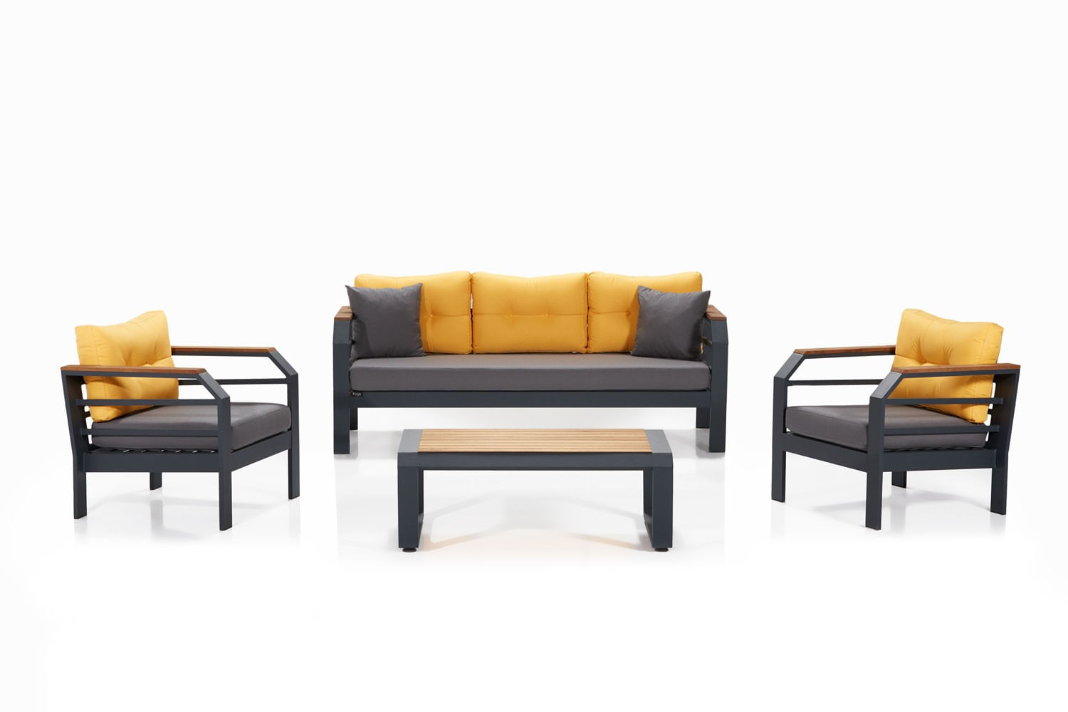 Set mobilier de gradina, Hanah Home, aluminiu, galben, gri, negru, 3+1+1, masa cafea — imaginea 2