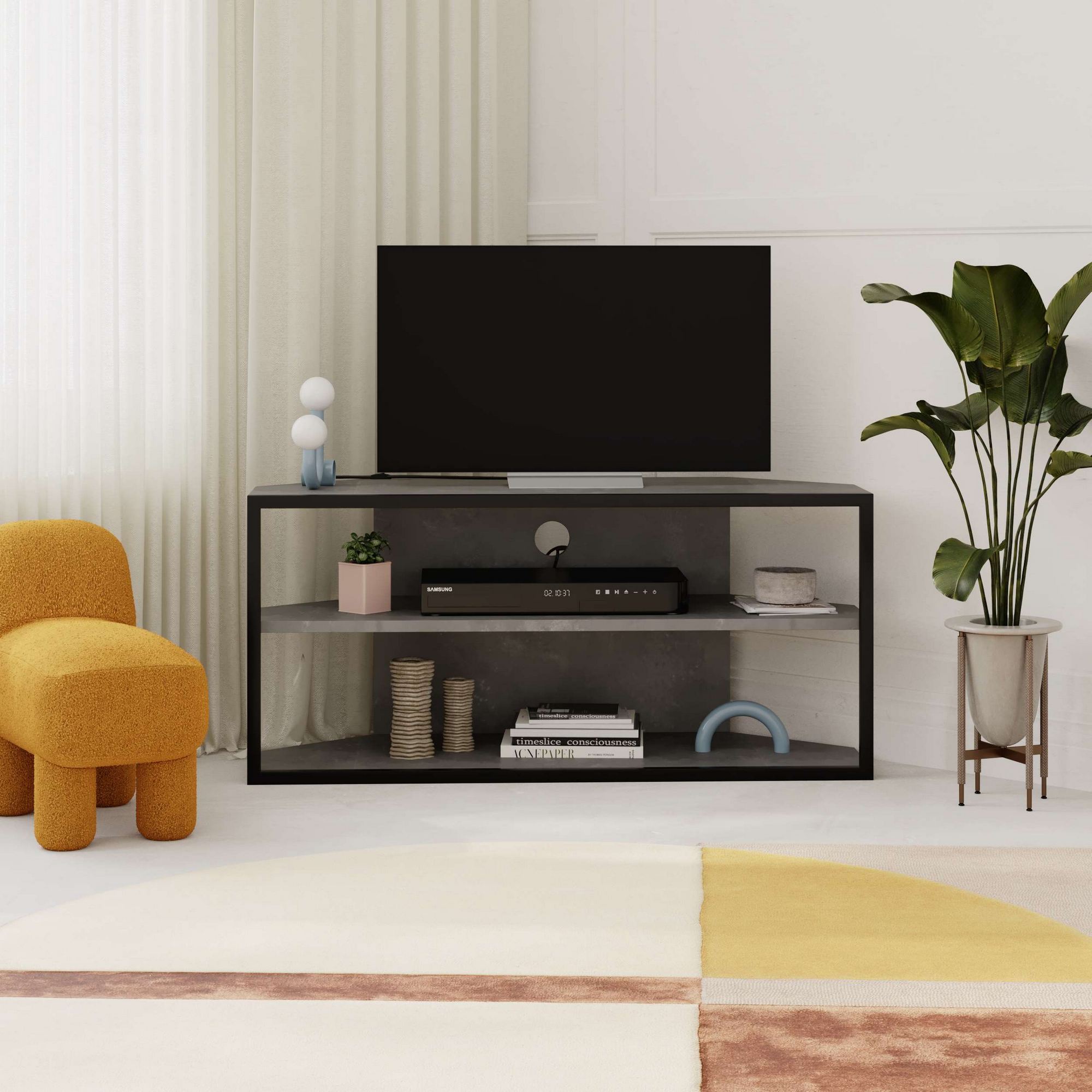 Suport tv, Hanah Home, panou de particule melaminat, gri retro, 98x37x45 cm — imaginea 6