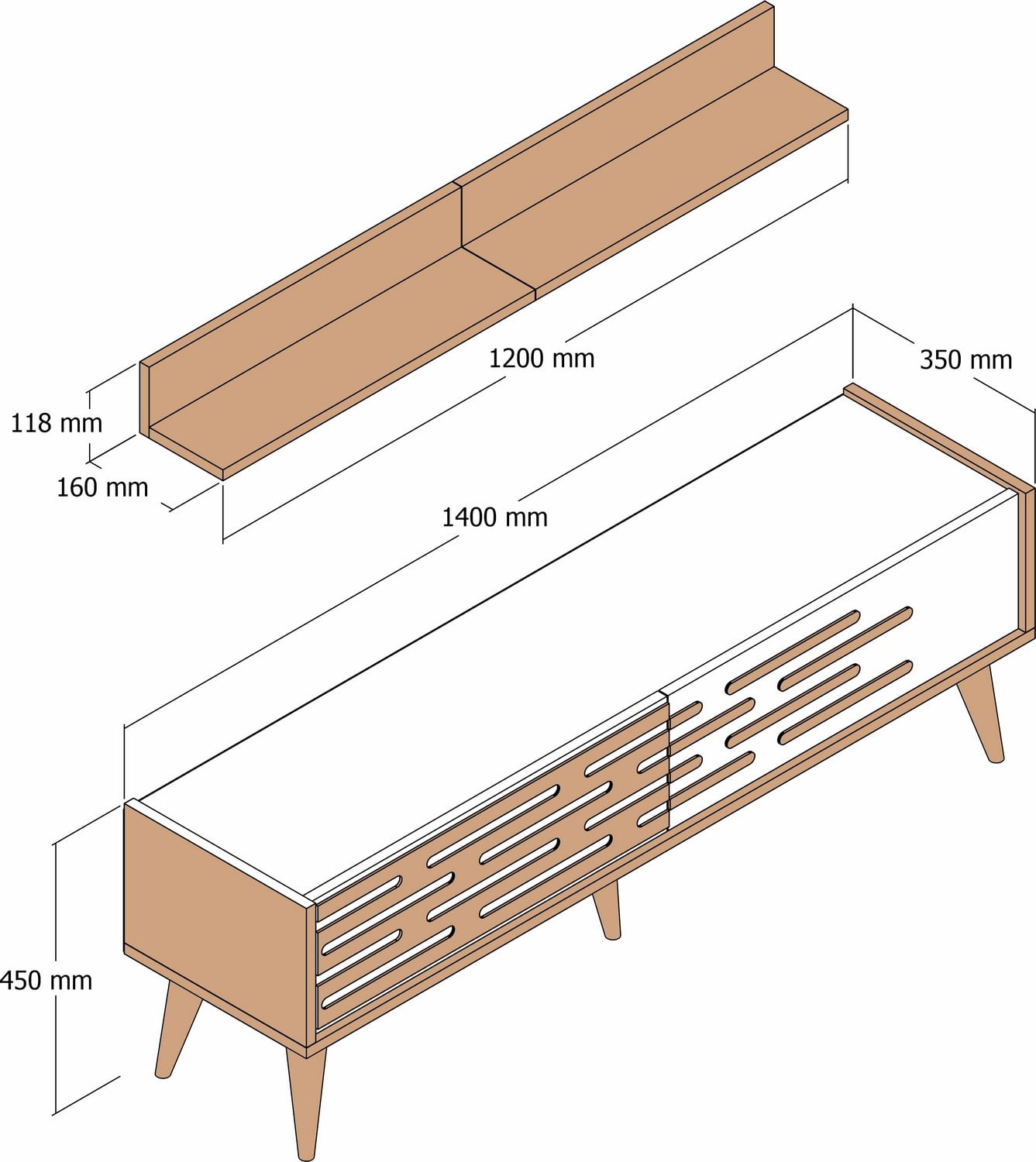 Comoda tv, Hanah Home, pal melaminat, nuc si alb, 140x45x35 cm — imaginea 5