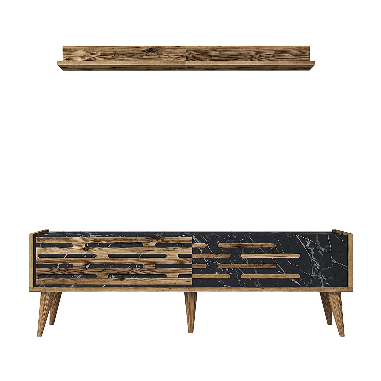 Comoda tv, Hanah Home, pal melaminat, nuc, negru, marmura, 140x35x45 cm — imaginea 6