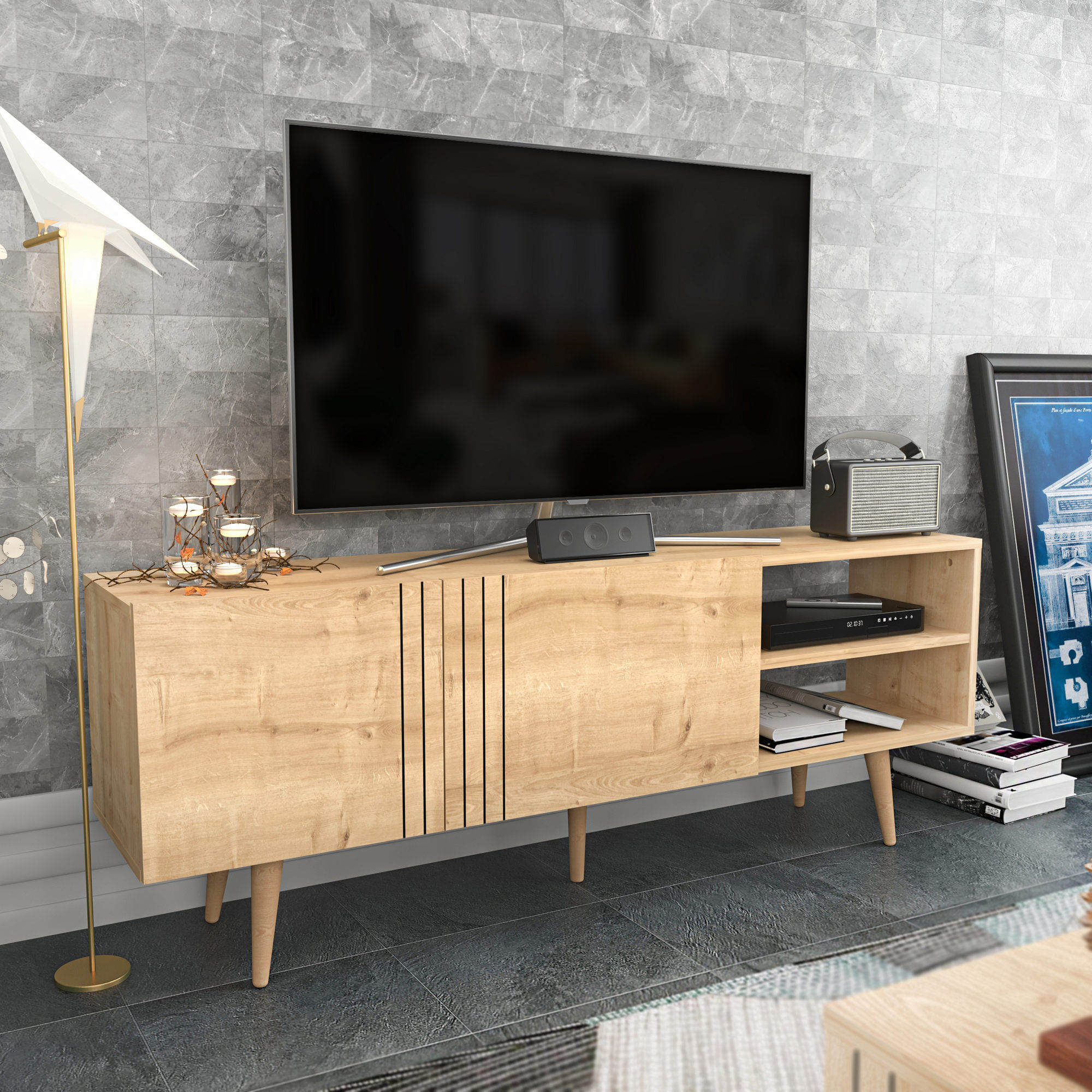 Comoda tv, Hanah Home, pal melaminat, safir, 160x35x38.6 cm