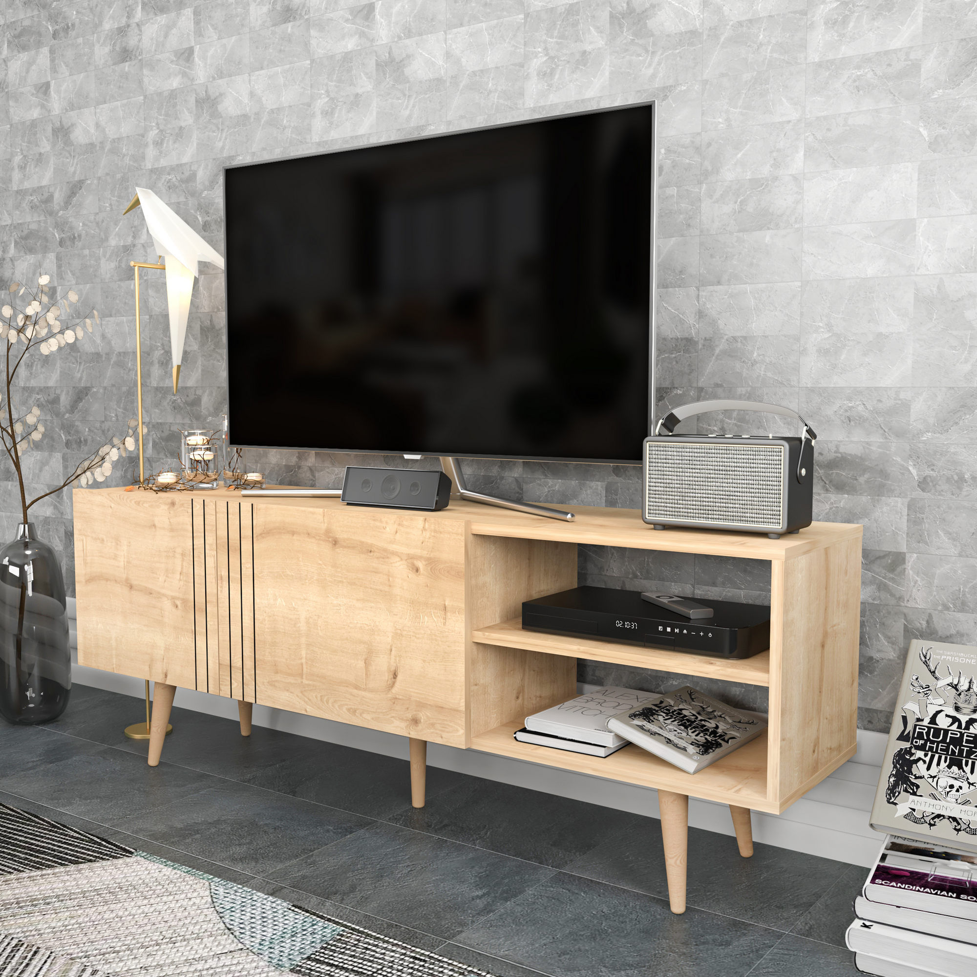 Comoda tv, Hanah Home, pal melaminat, safir, 160x35x38.6 cm — imaginea 3