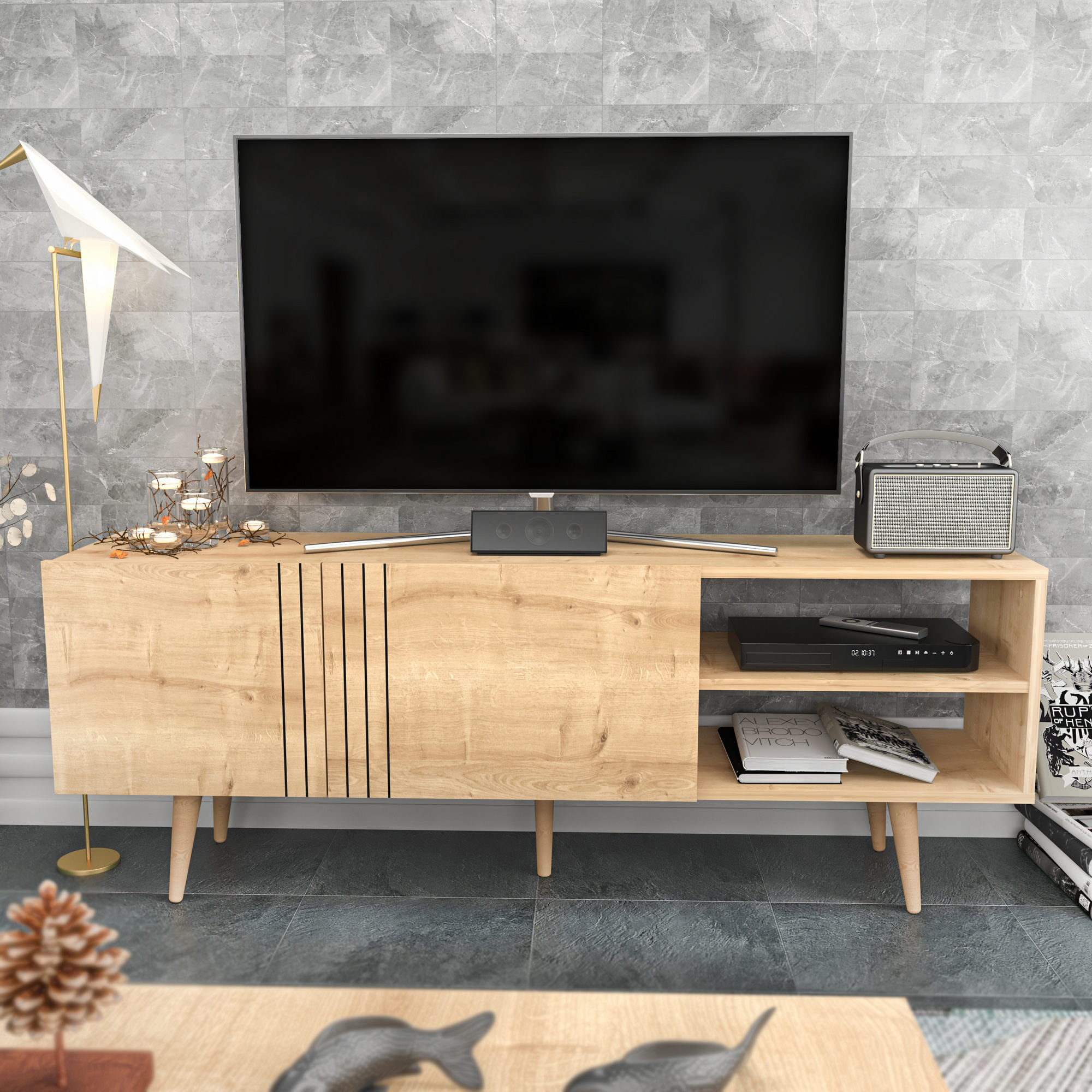 Comoda tv, Hanah Home, pal melaminat, safir, 160x35x38.6 cm — imaginea 5
