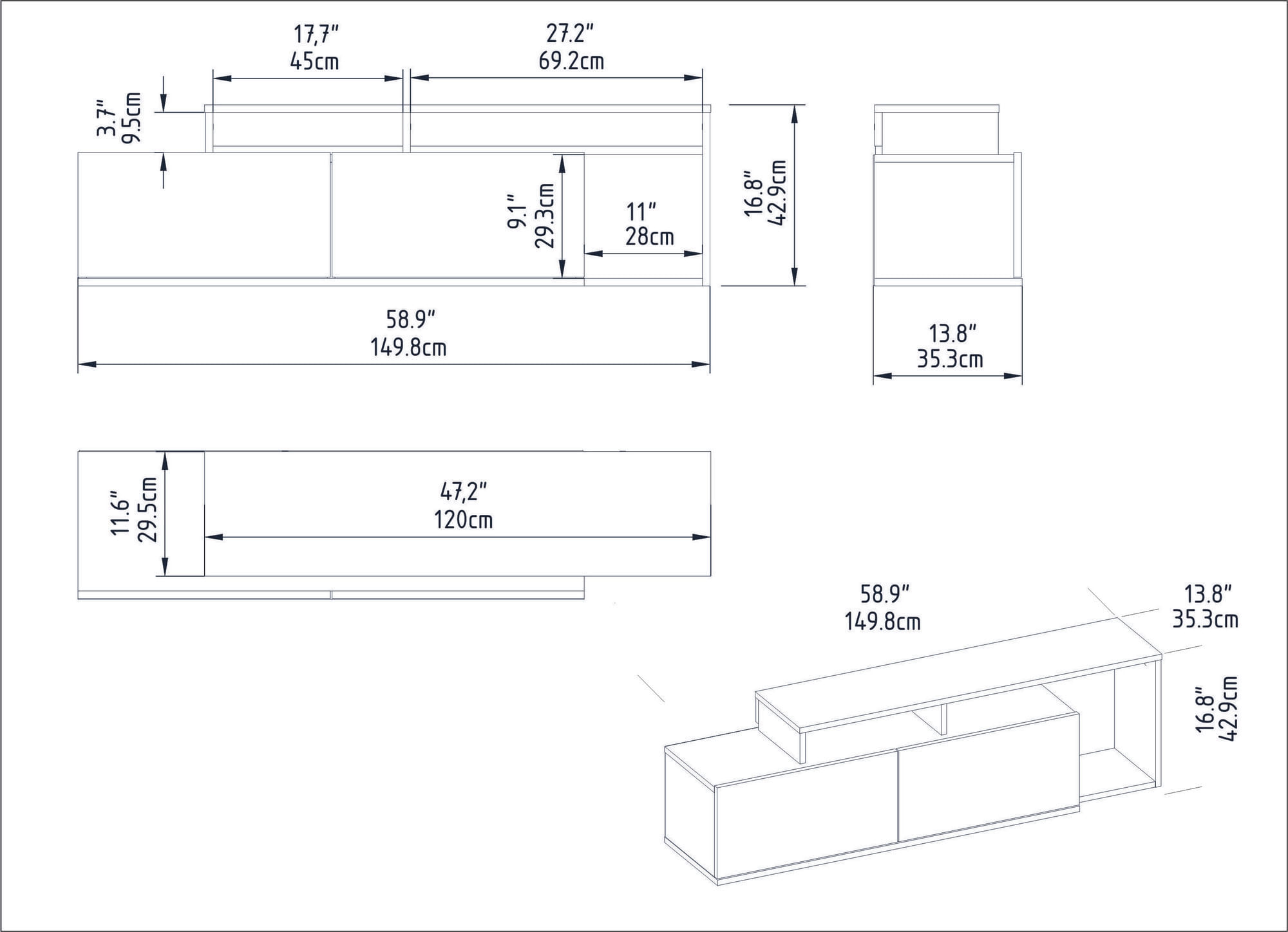 Comoda tv, Hanah Home, pal melaminat, cordoba si alb, 149.8x35.3x42.9 cm — imaginea 2