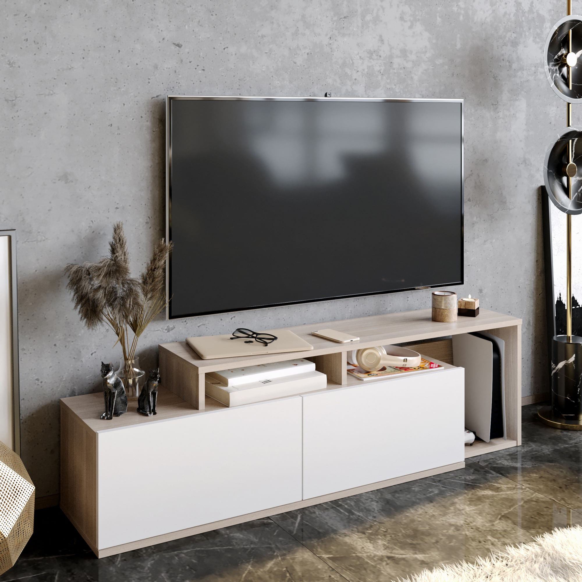 Comoda tv, Hanah Home, pal melaminat, cordoba si alb, 149.8x35.3x42.9 cm — imaginea 5