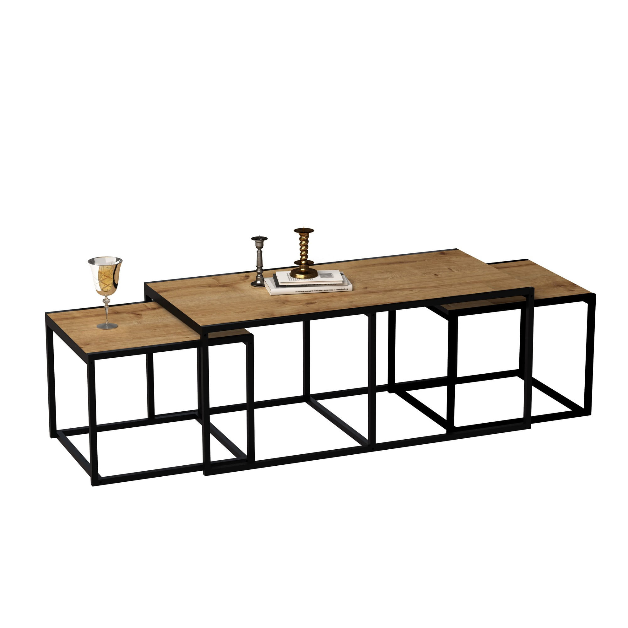 Masuta de cafea, Hanah Home, pal melaminat, stejar si negru, 120x60x50 cm — imaginea 2