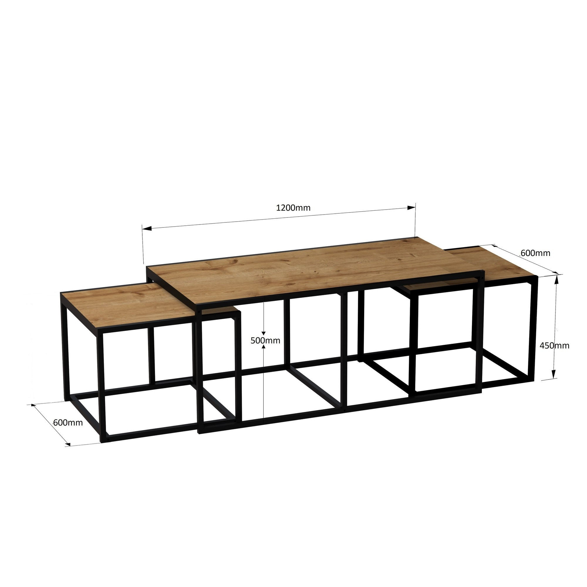 Masuta de cafea, Hanah Home, pal melaminat, stejar si negru, 120x60x50 cm — imaginea 5