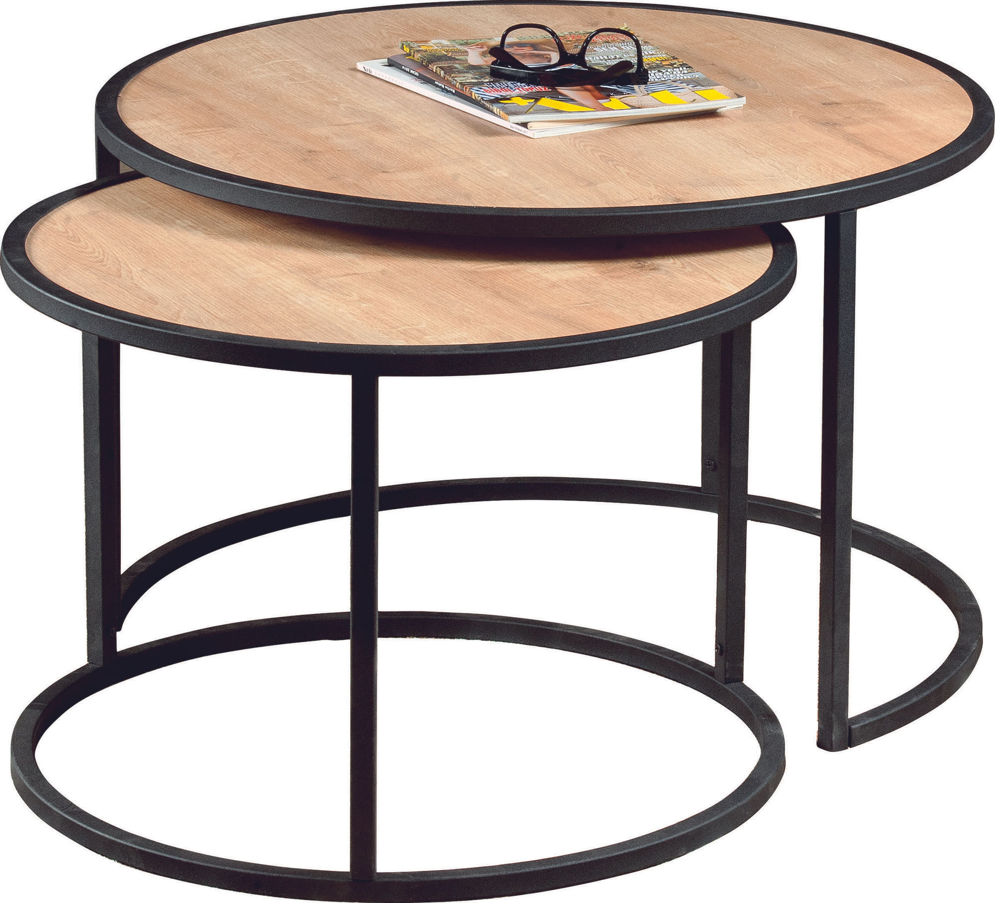 Set masute de cafea, Hanah Home, pal melaminat, stejar si negru, 80x50x80 cm, 66x43x66 cm — imaginea 2
