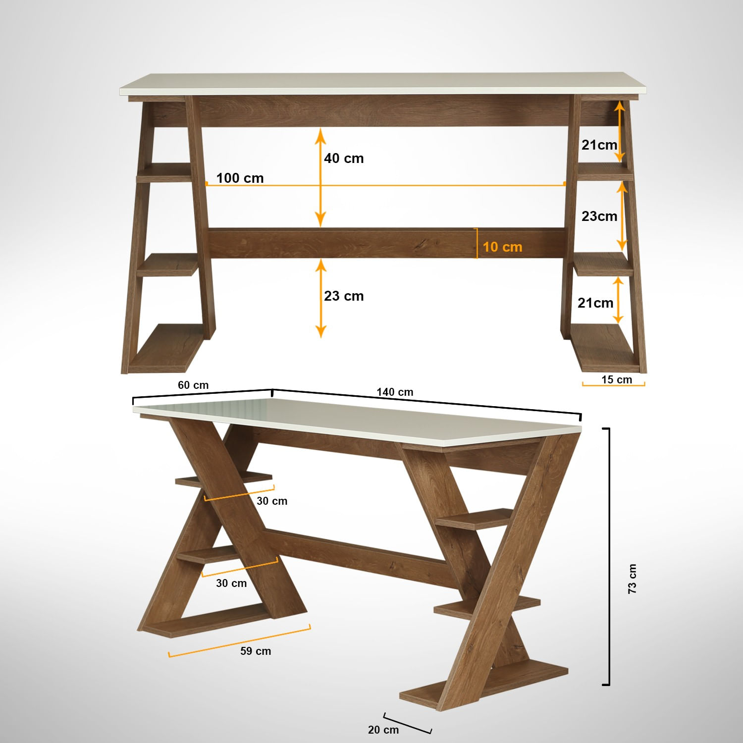 Birou de studiu, Hanah Home, pal, stejar inchis si alb, 140x60x73 cm — imaginea 7