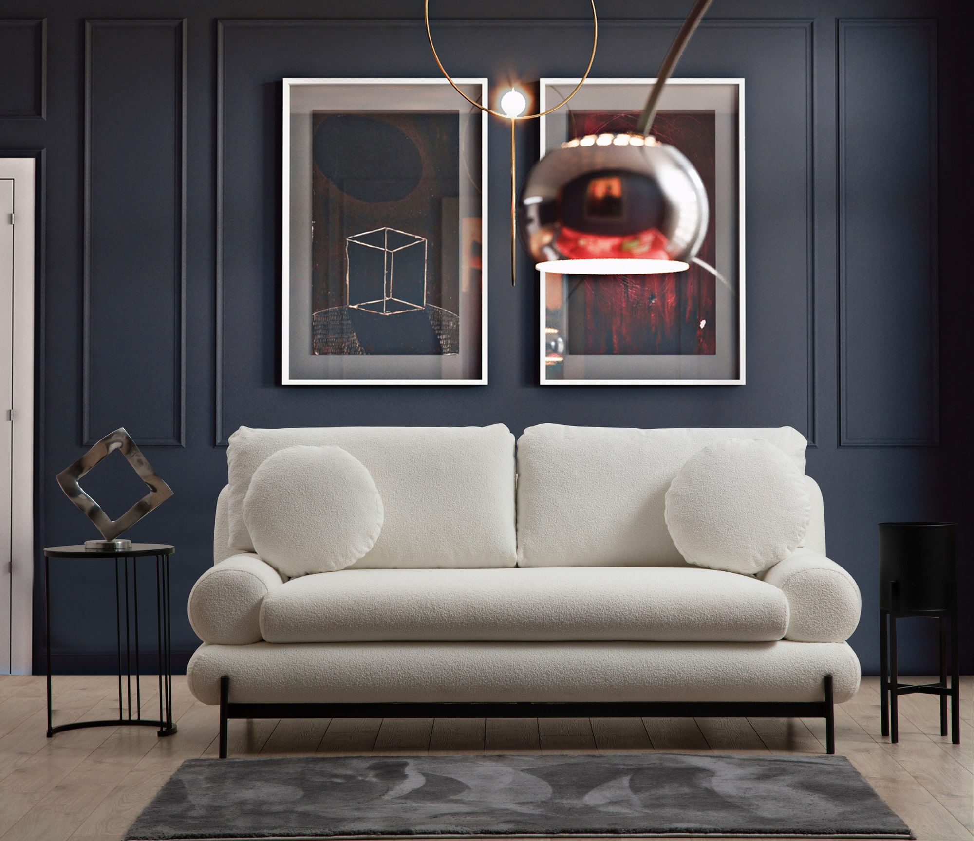 Canapea 2 locuri, Hanah Home, lemn fag si pal, alb, 188x85x92 cm — imaginea 2