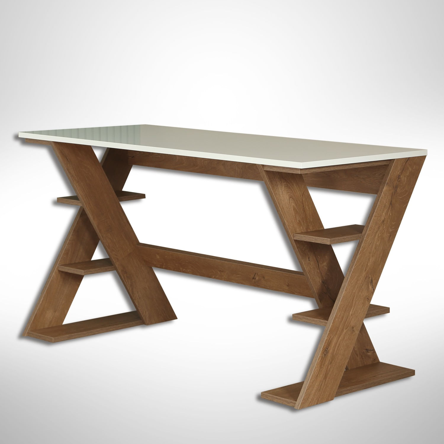 Birou de studiu, Hanah Home, pal, stejar inchis si alb, 140x60x73 cm — imaginea 8