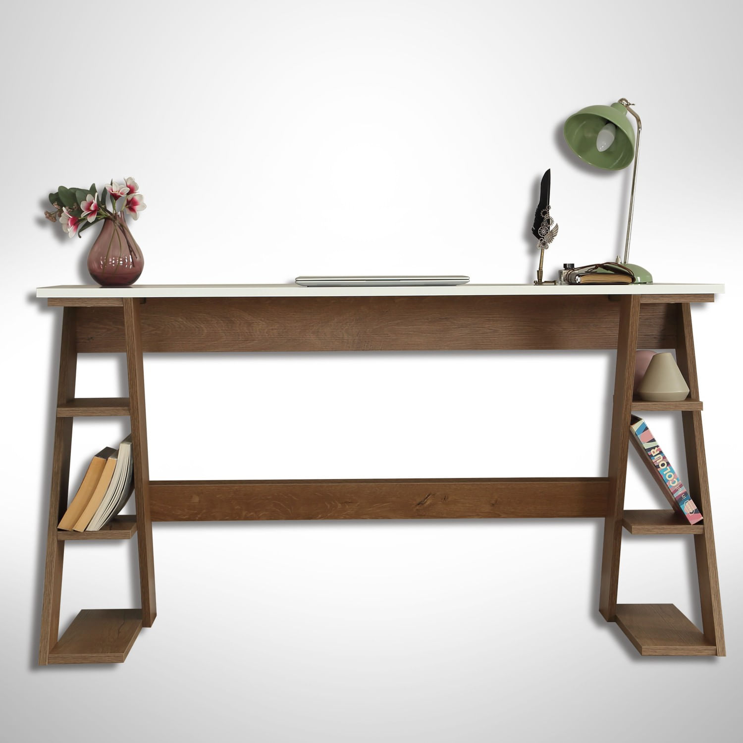 Birou de studiu, Hanah Home, pal, stejar inchis si alb, 140x60x73 cm — imaginea 12