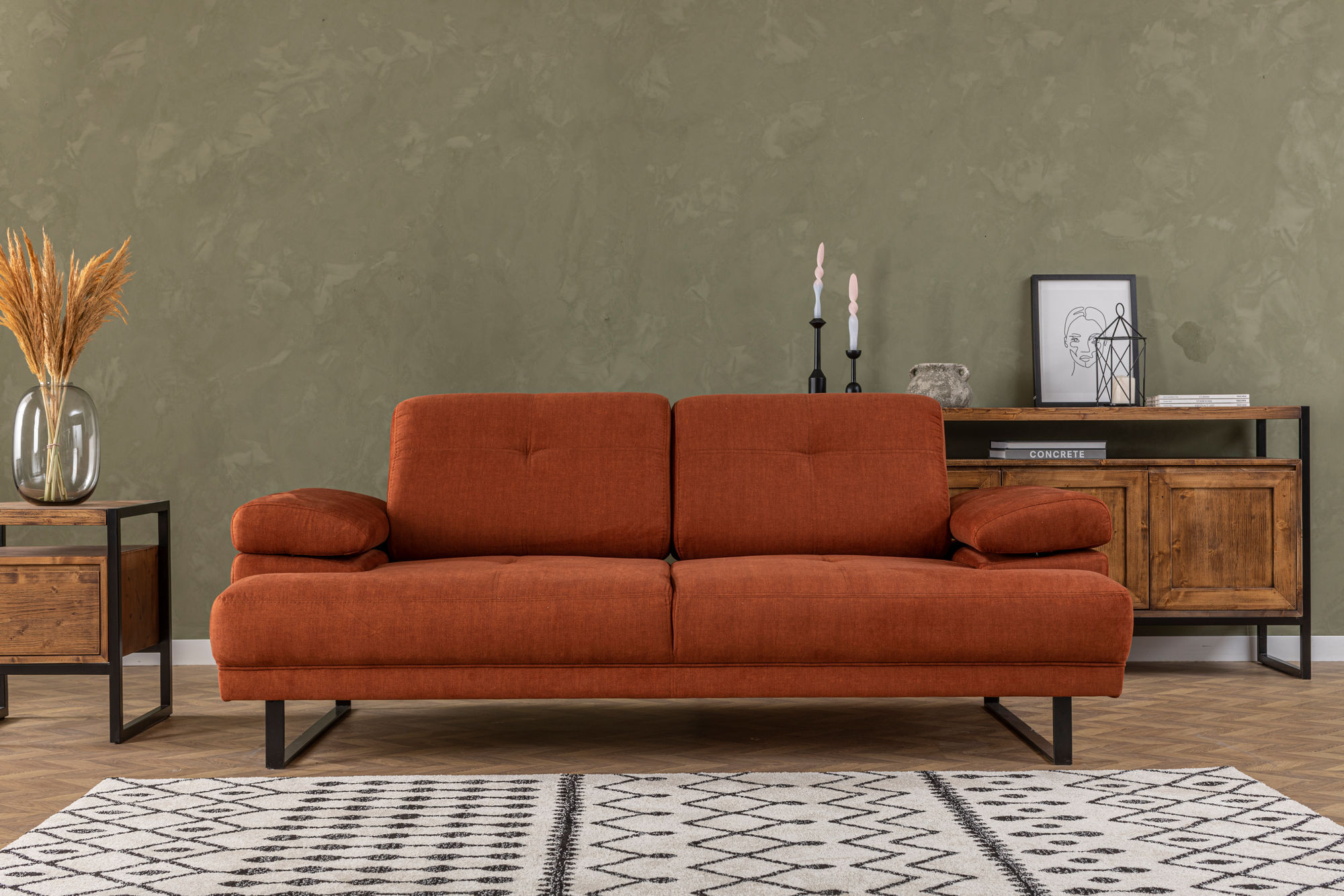 Canapea extensibila, Hanah Home, lemn fag, portocaliu, 199x99x83 cm — imaginea 5