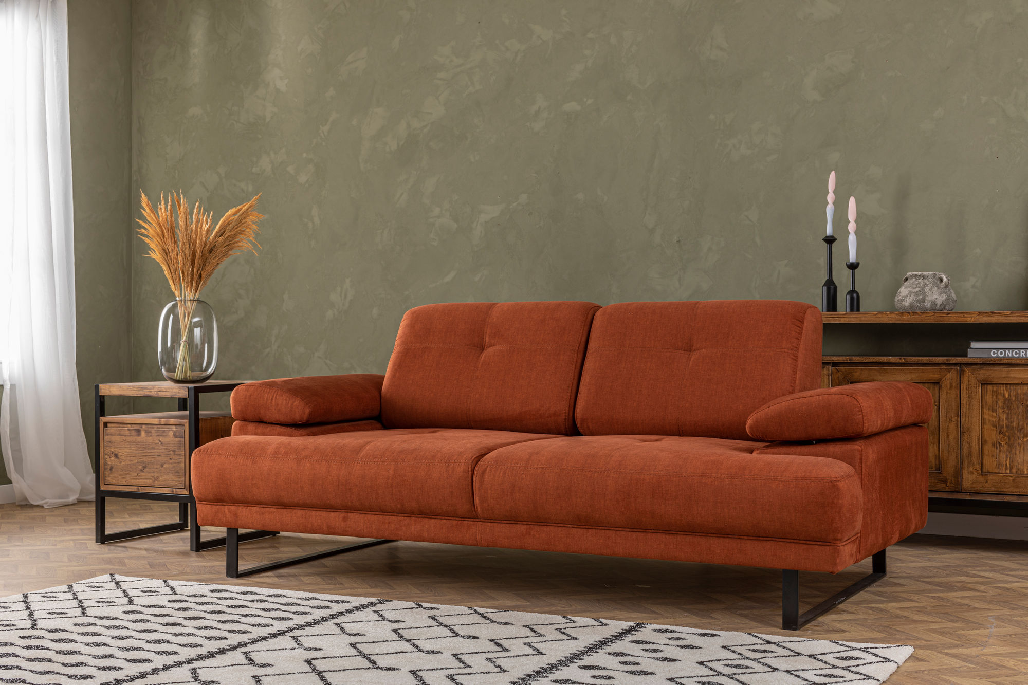 Canapea extensibila, Hanah Home, lemn fag, portocaliu, 199x99x83 cm — imaginea 15