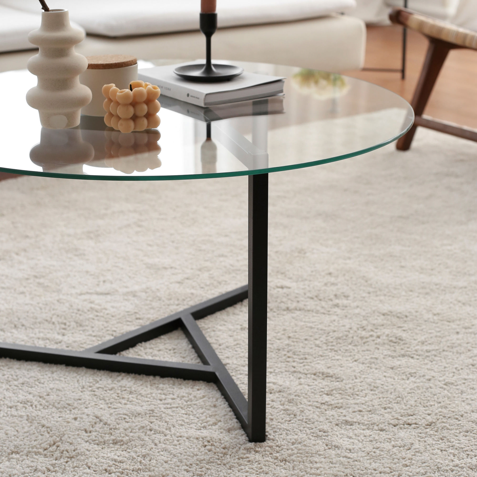 Masuta de cafea, Hanah Home, metal si sticla securizata, transparent si negru, 75x75x42 cm — imaginea 6