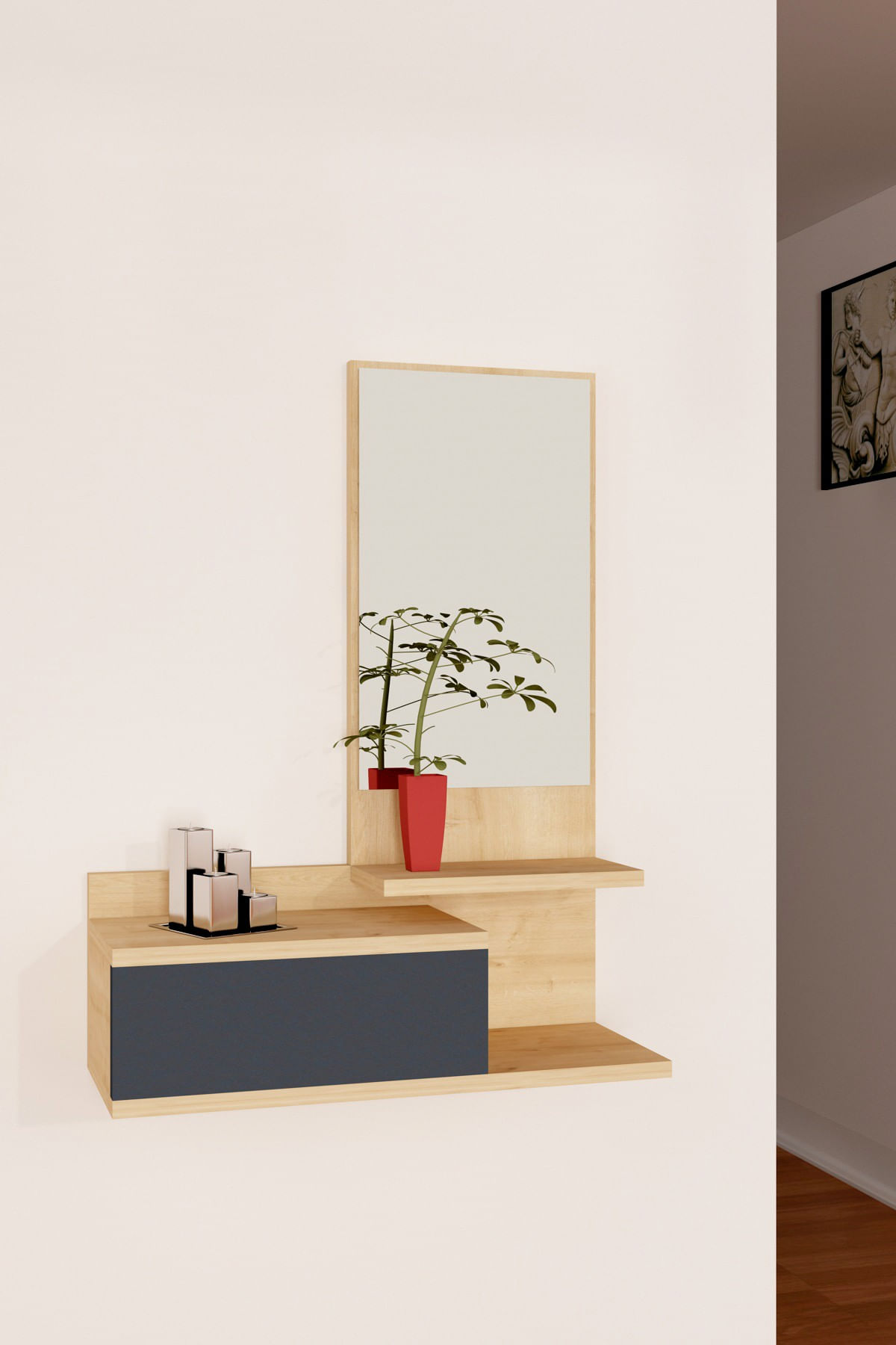 Consola hol, Hanah Home, pal melaminat, stejar antracit, 60x31.3x90 cm — imaginea 2