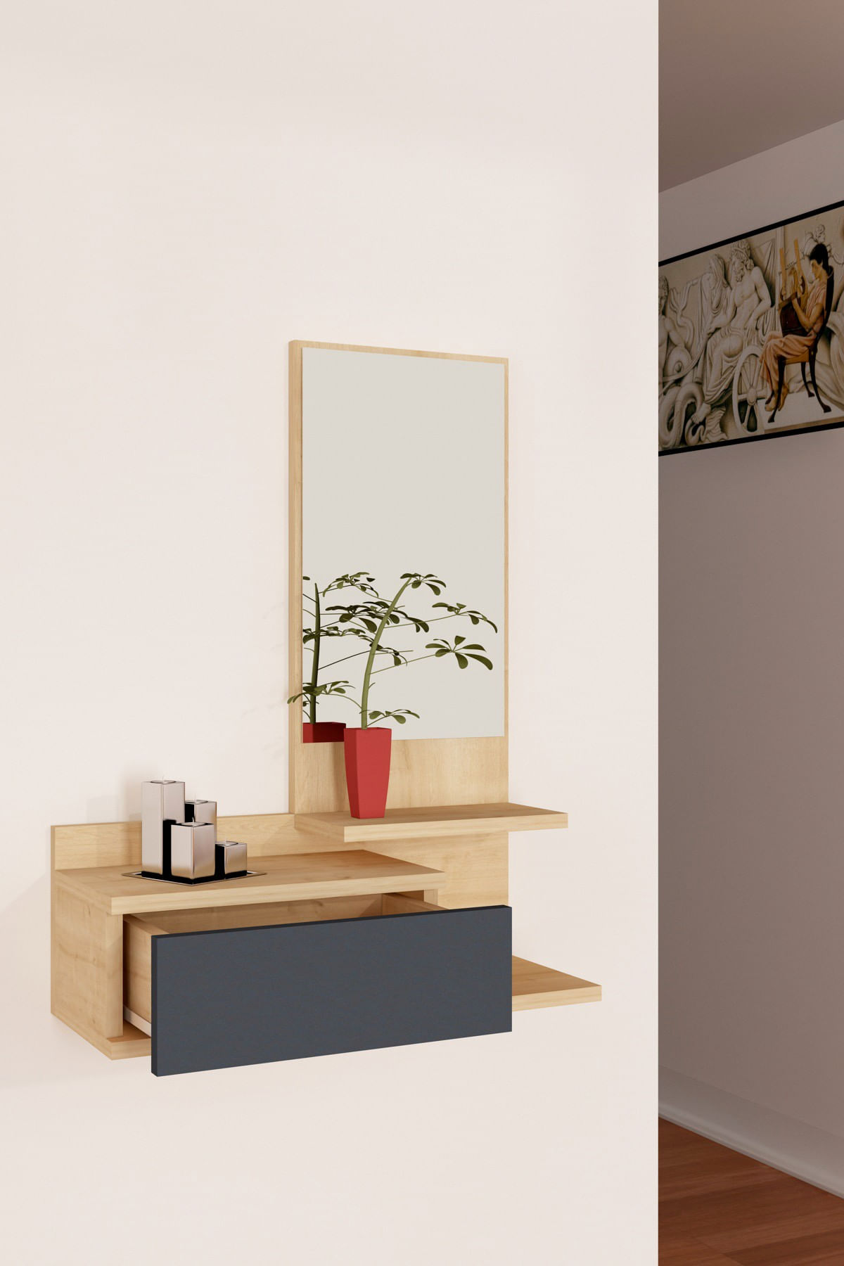 Consola hol, Hanah Home, pal melaminat, stejar antracit, 60x31.3x90 cm — imaginea 4