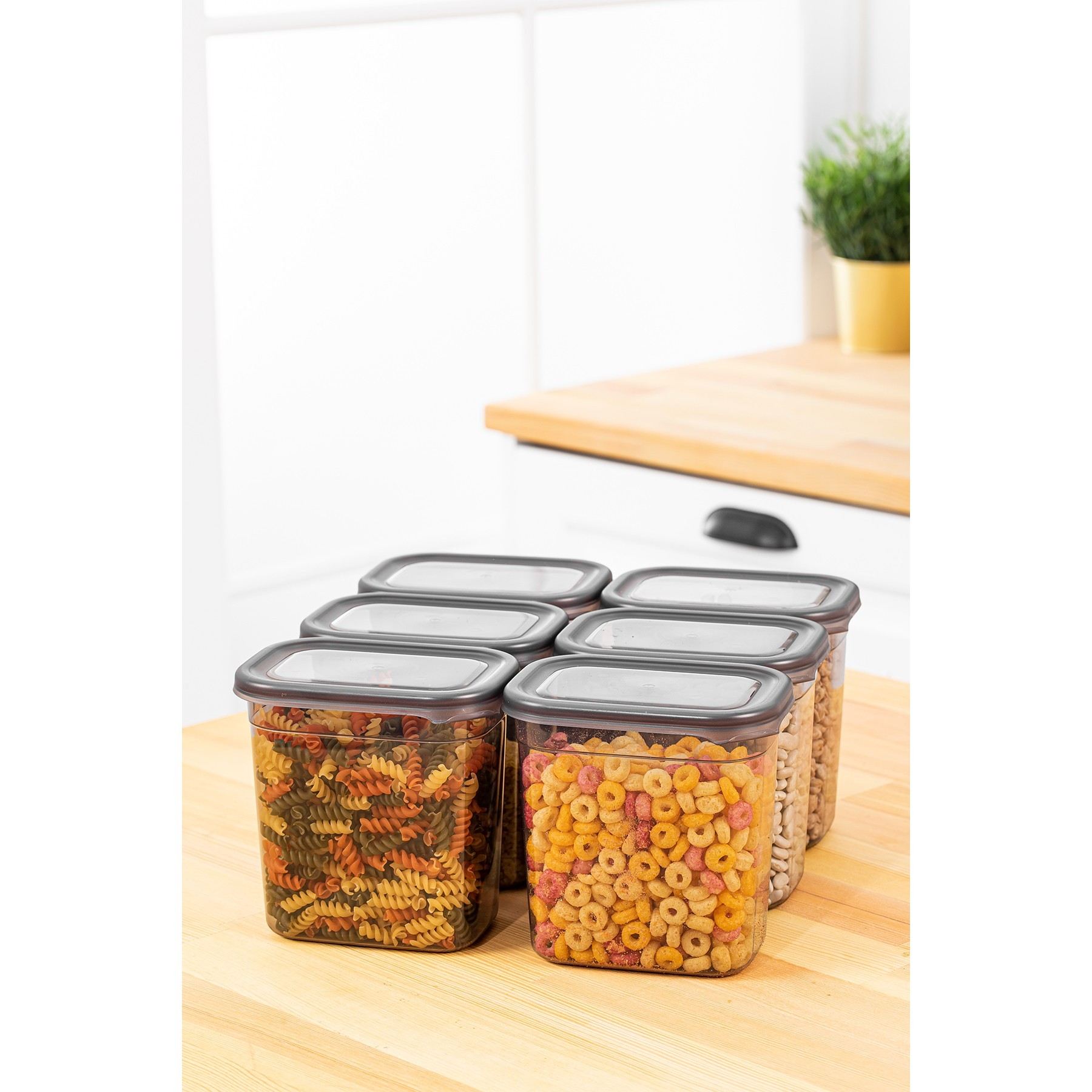 Set cutii depozitare, Hermia, plastic, antracit, 14x14x10 cm, 6 bucati