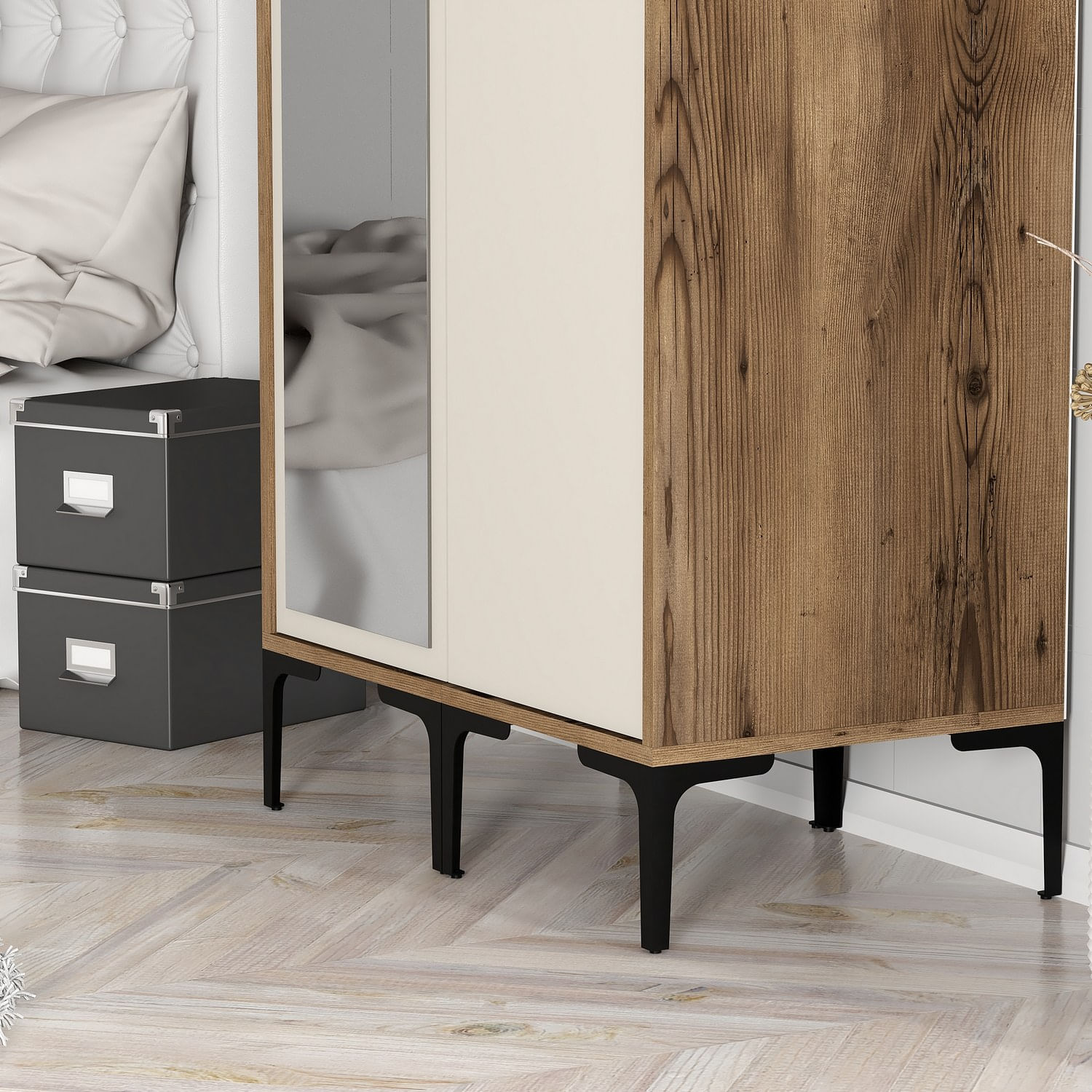 Sifonier, Hanah Home, pal melaminat, nuc si crem, 80x47.5x201.4 cm, 845HCT5431 — imaginea 2