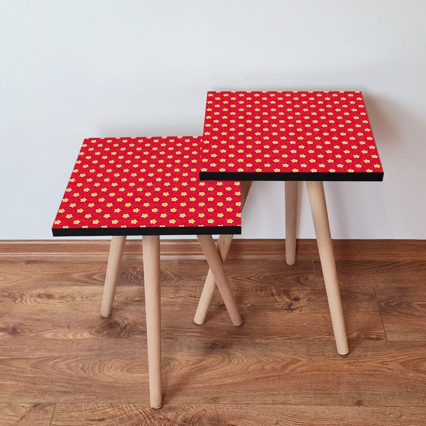 Set masute de cafea, Hanah Home, mdf, rosu si galben, 35x35x47 cm, 2 piese