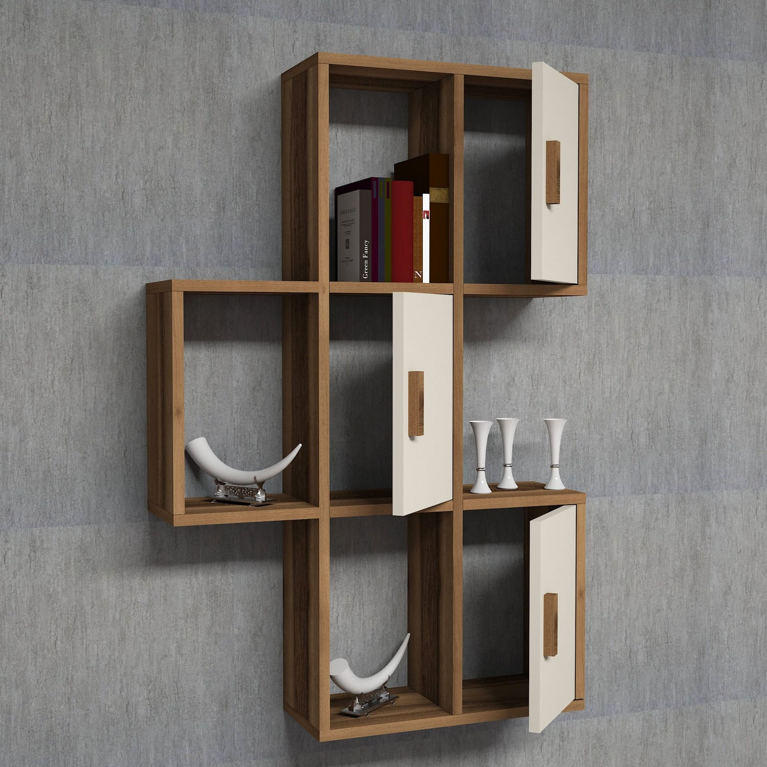 Raft de perete, Hanah Home, pal melaminat, nuc si crem, 50x20x112.6 cm — imaginea 2