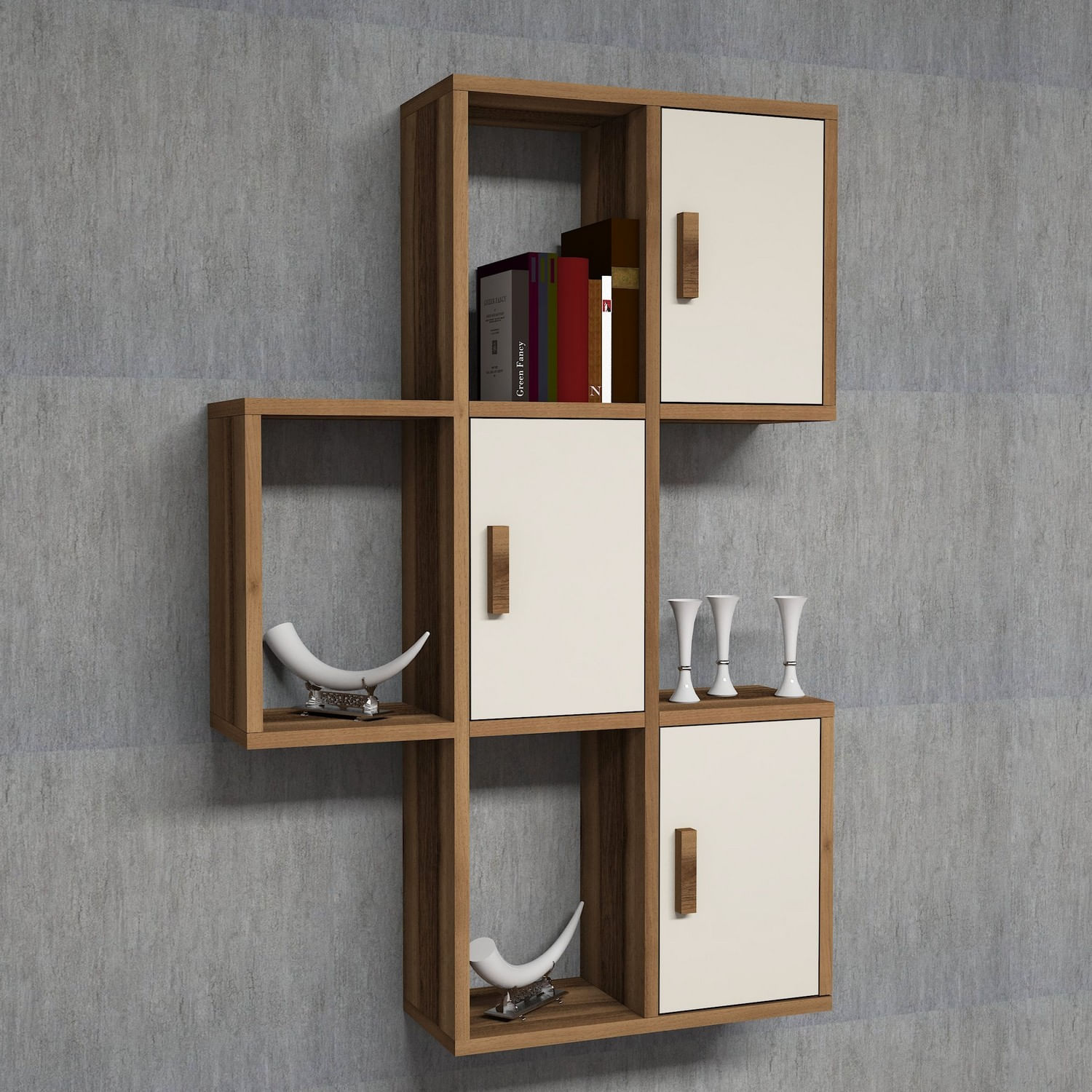 Raft de perete, Hanah Home, pal melaminat, nuc si crem, 50x20x112.6 cm — imaginea 5