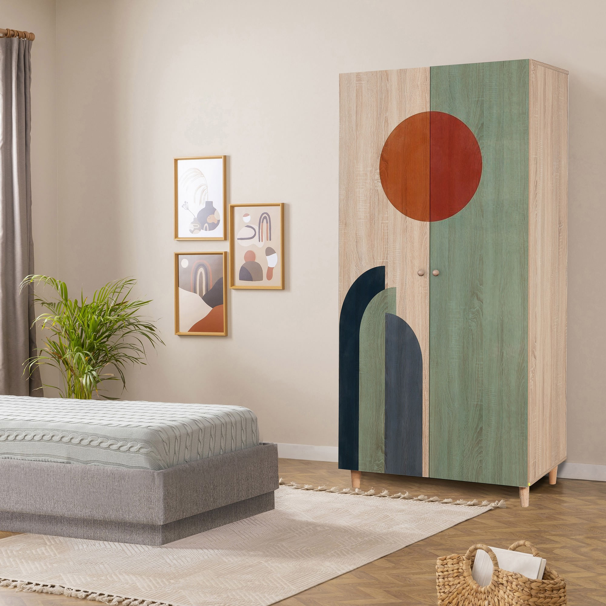 Sifonier, Hanah Home, pal melaminat, sonoma, 90x52x192 cm — imaginea 3