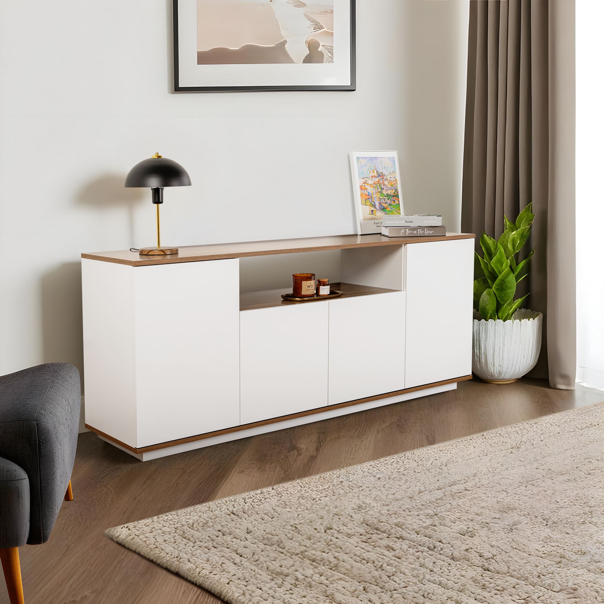 Consola, Hanah Home, pal melaminat, alb si nuc, 180x44.5x75 cm — imaginea 4