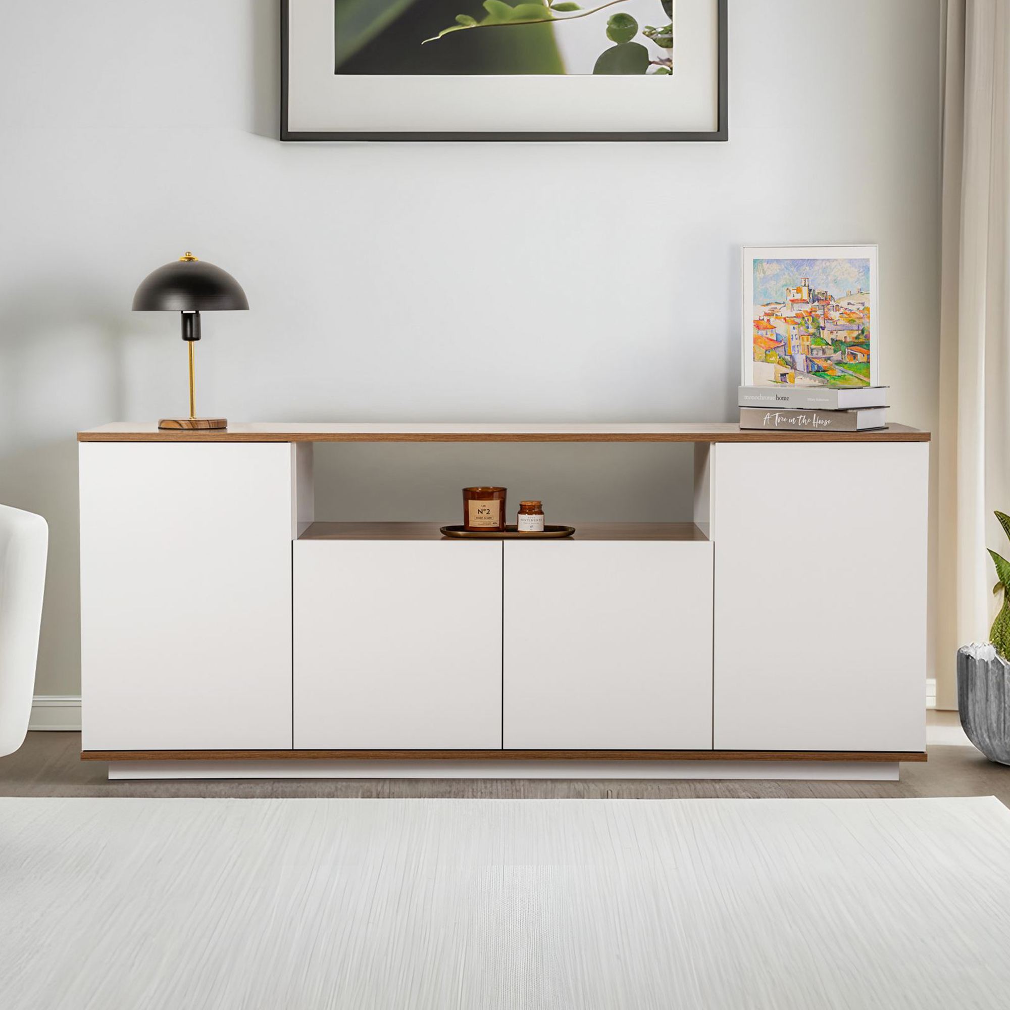 Consola, Hanah Home, pal melaminat, alb si nuc, 180x44.5x75 cm — imaginea 5