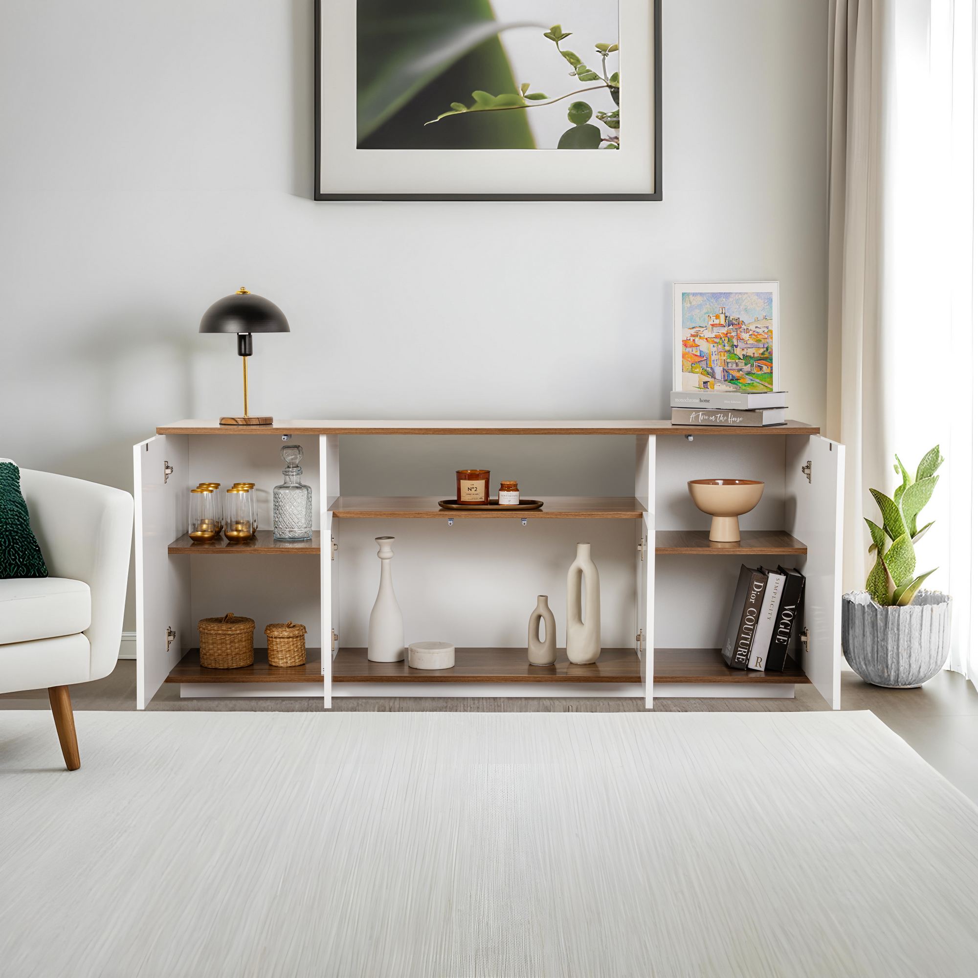 Consola, Hanah Home, pal melaminat, alb si nuc, 180x44.5x75 cm — imaginea 6