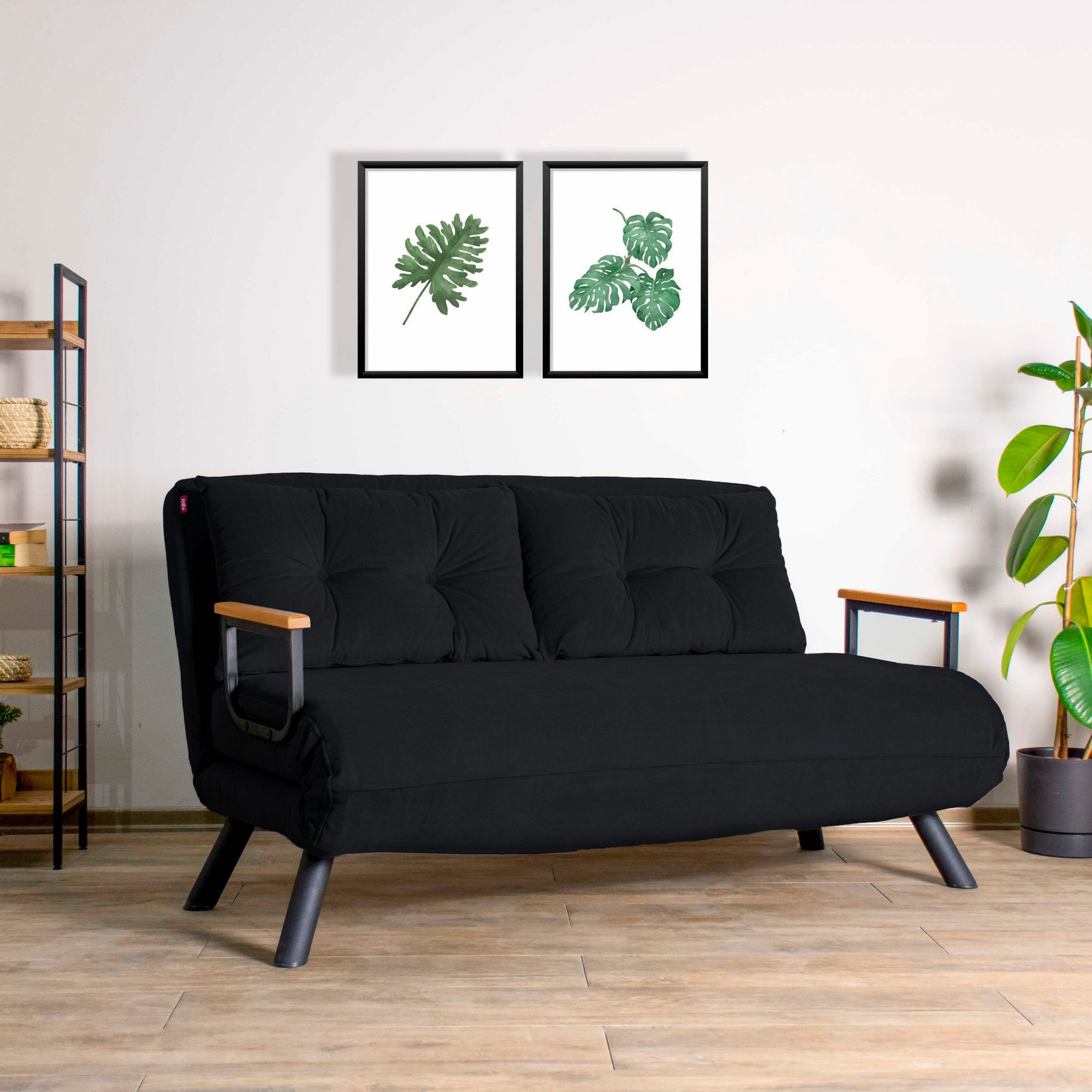 Canapea extensibila, Hanah Home, metal si poliester, negru, 175x133 cm — imaginea 2
