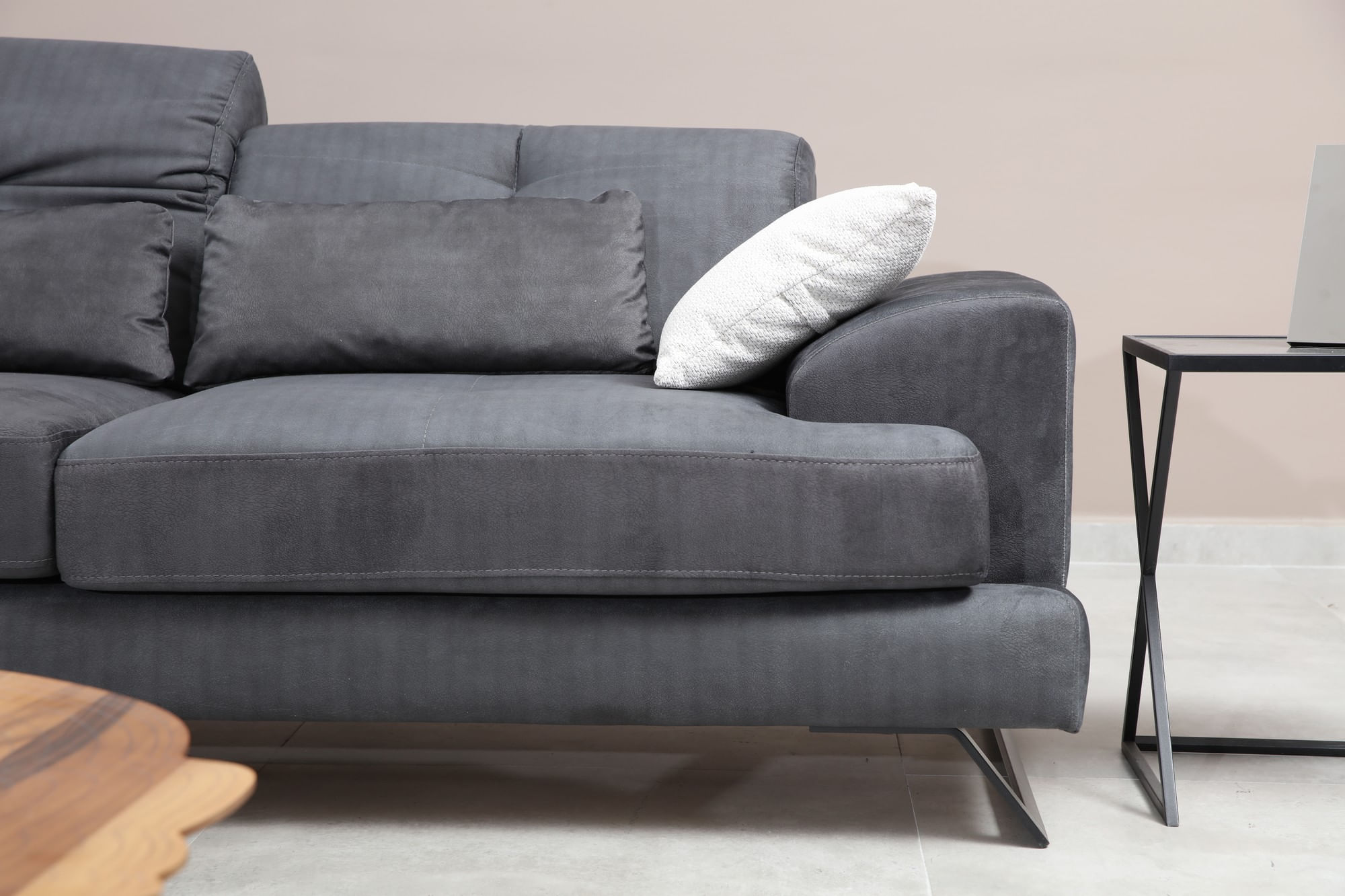 Canapea 3 locuri, Hanah Home, lemn fag si pal, antracit, 225x92x79 cm — imaginea 2