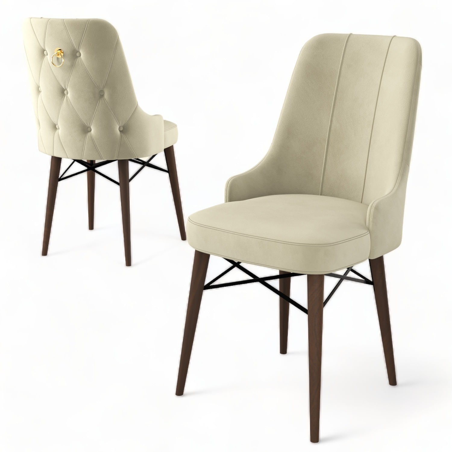 Set scaune, Hanah Home, metal, crem maro, 46x46x94 cm, babyface, 4 bucati — imaginea 3